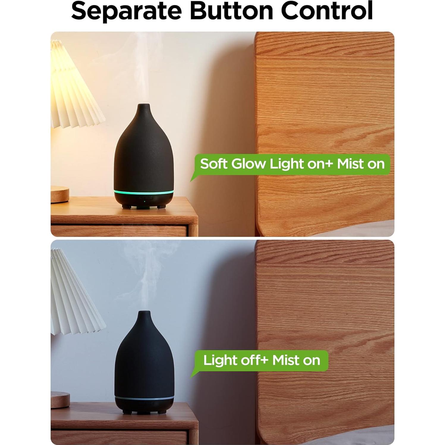 InnoGear Oil Diffuser, 150ML Ceramic Diffuser for Essential Oils Handcrafted Aromatherapy Diffuser Ultrasonic Cool Mist Humidifier with 2 Mist Modes Waterless Auto Off for Room Office, Black