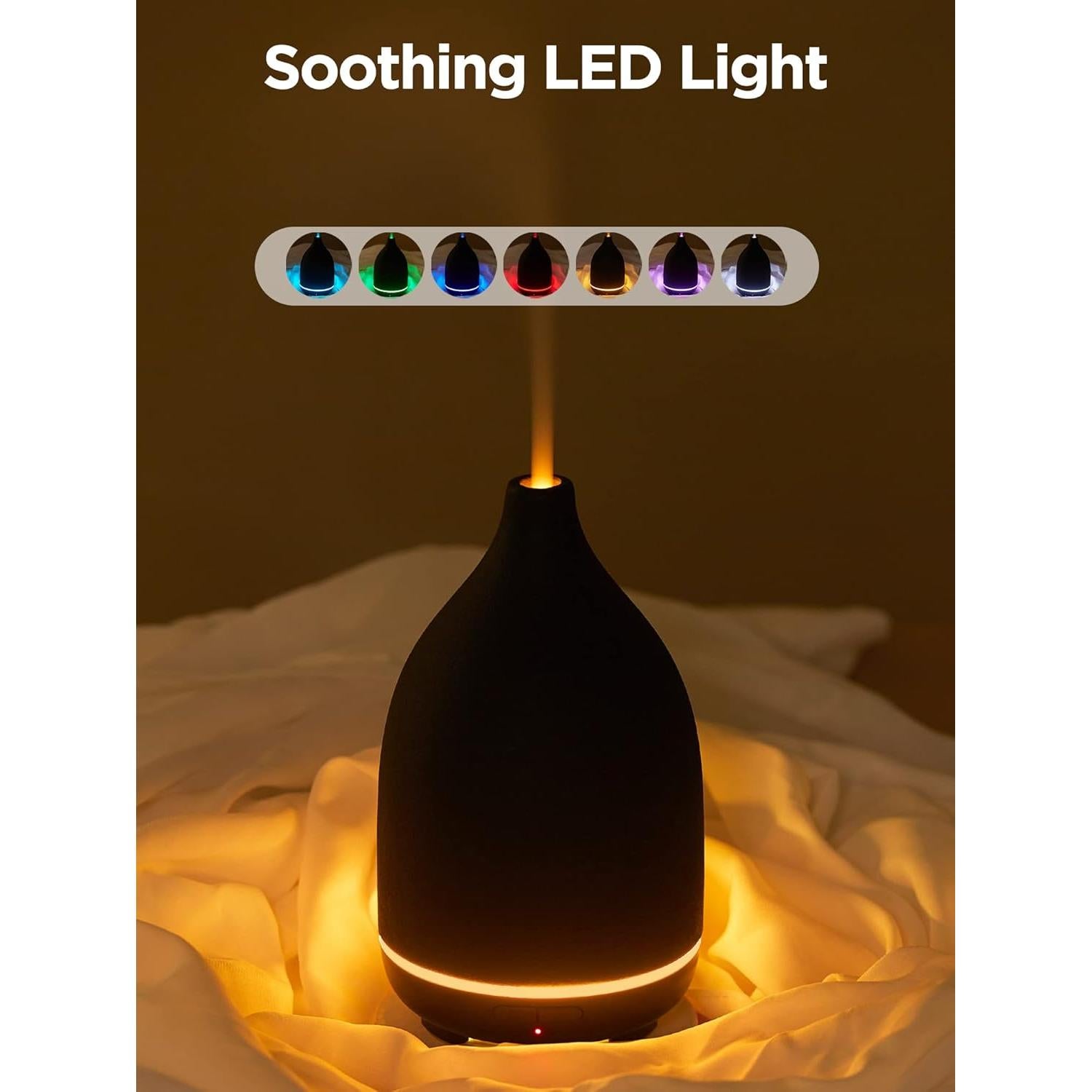 InnoGear Oil Diffuser, 150ML Ceramic Diffuser for Essential Oils Handcrafted Aromatherapy Diffuser Ultrasonic Cool Mist Humidifier with 2 Mist Modes Waterless Auto Off for Room Office, Black