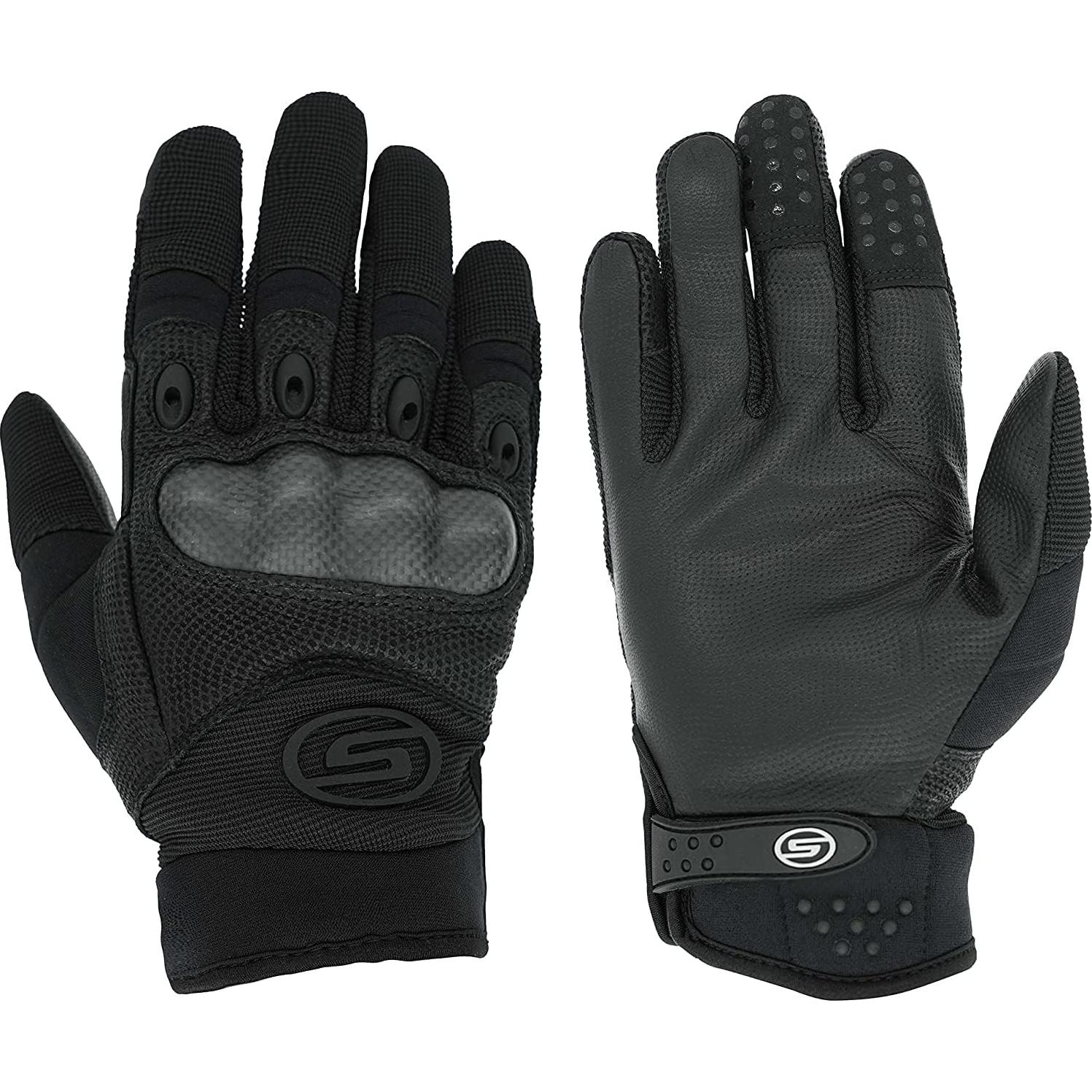 Guantes de Motocicleta Seibertron Negro M - Cuero y Fibra de Carbono
