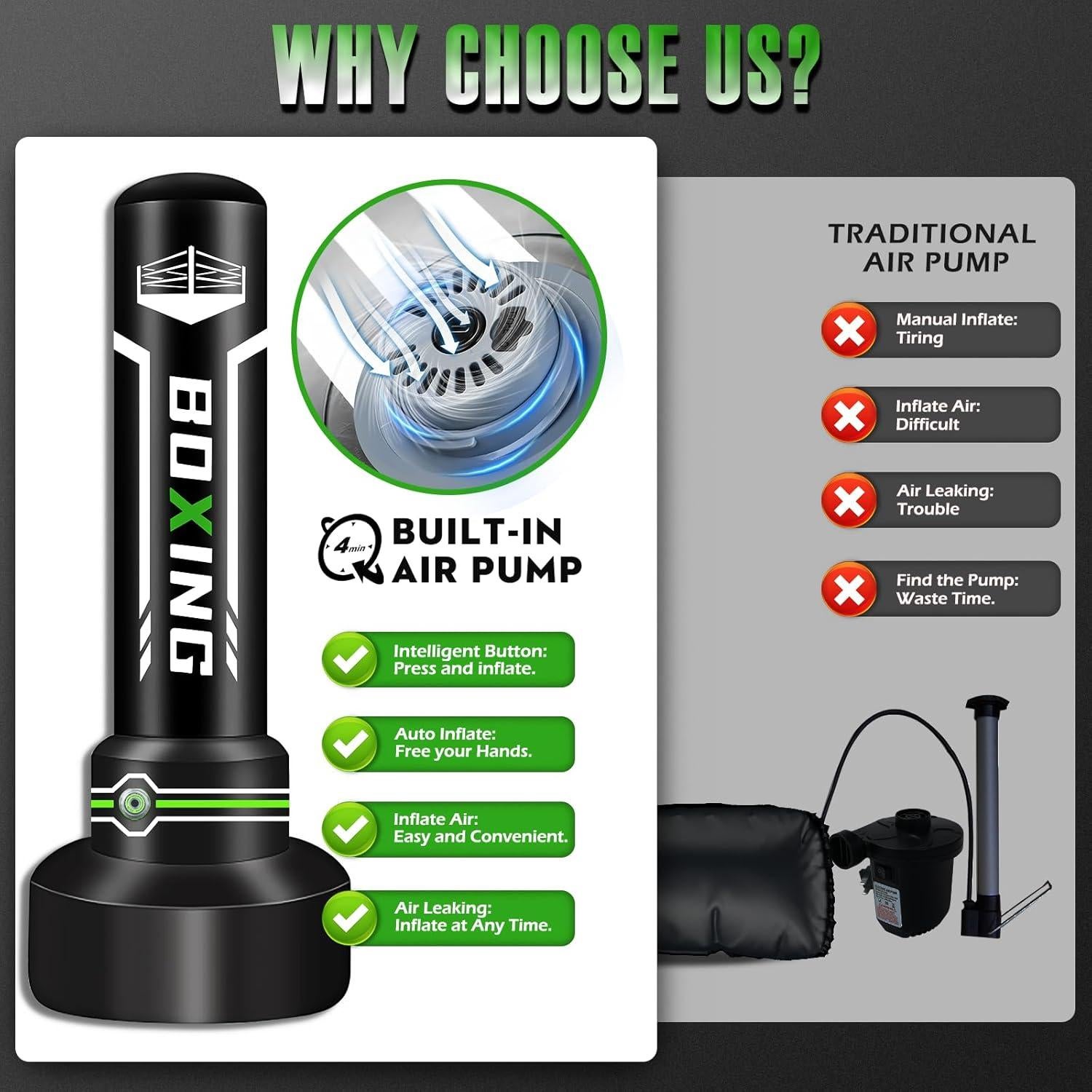 Saco de Boxeo de Pie YORWHIN 175 cm con Bomba y Guantes 12 OZ