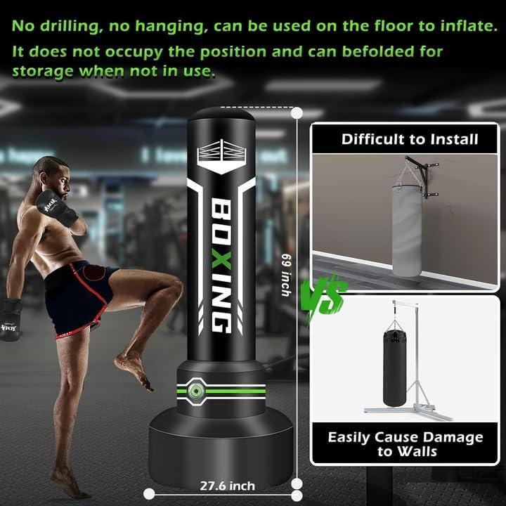 Saco de Boxeo de Pie YORWHIN 175 cm con Bomba y Guantes 12 OZ