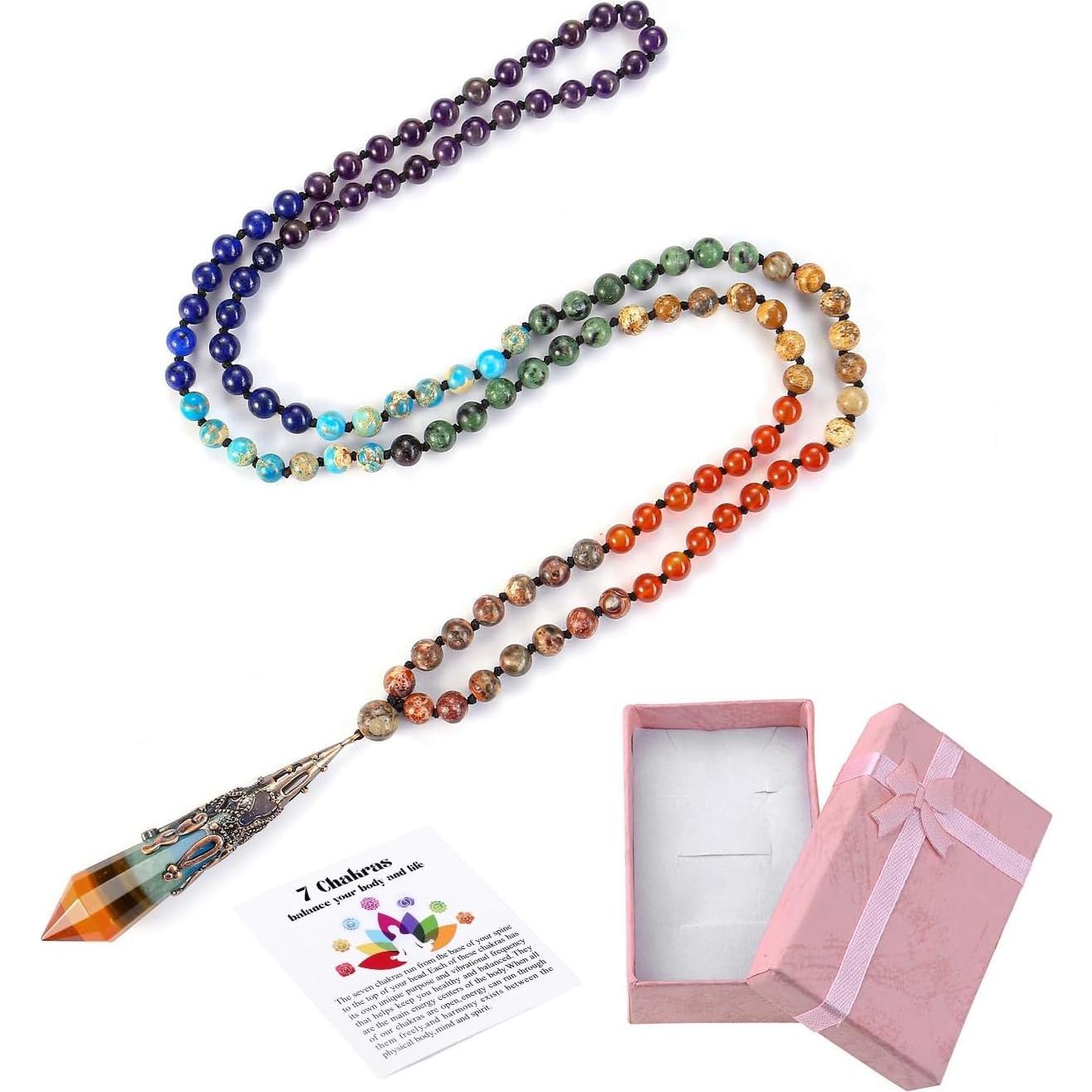Collar de cuentas de oración GEHECRST 7 Chakra 108 con colgante