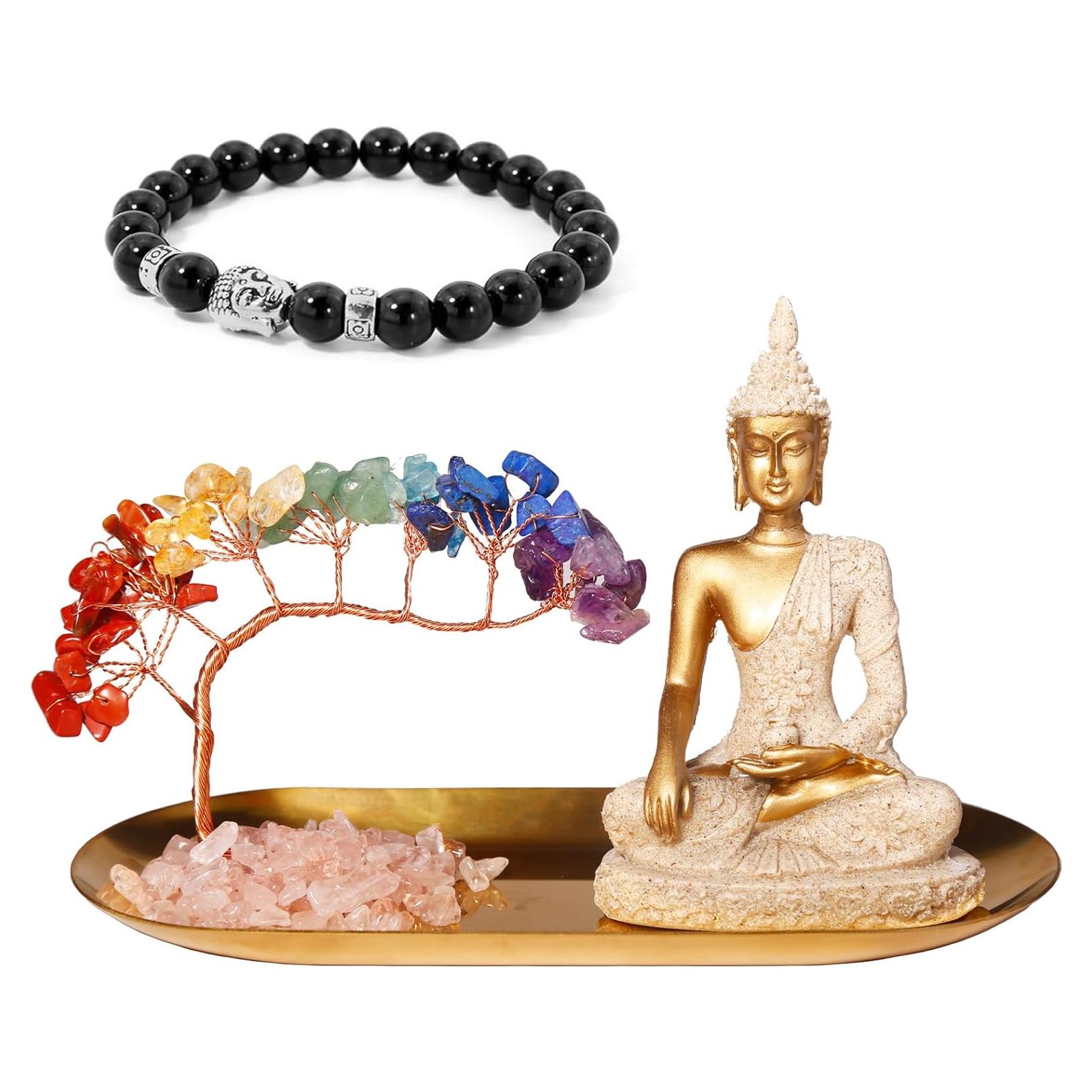 Estatua de Buda Carselage 10.9 cm con Árbol de Cristal Chakra