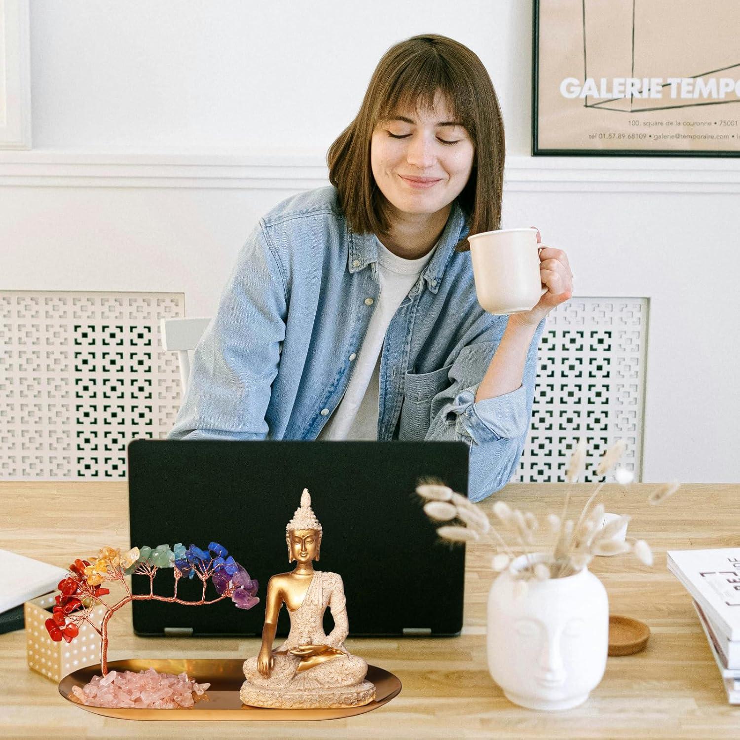 Estatua de Buda Carselage 10.9 cm con Árbol de Cristal Chakra