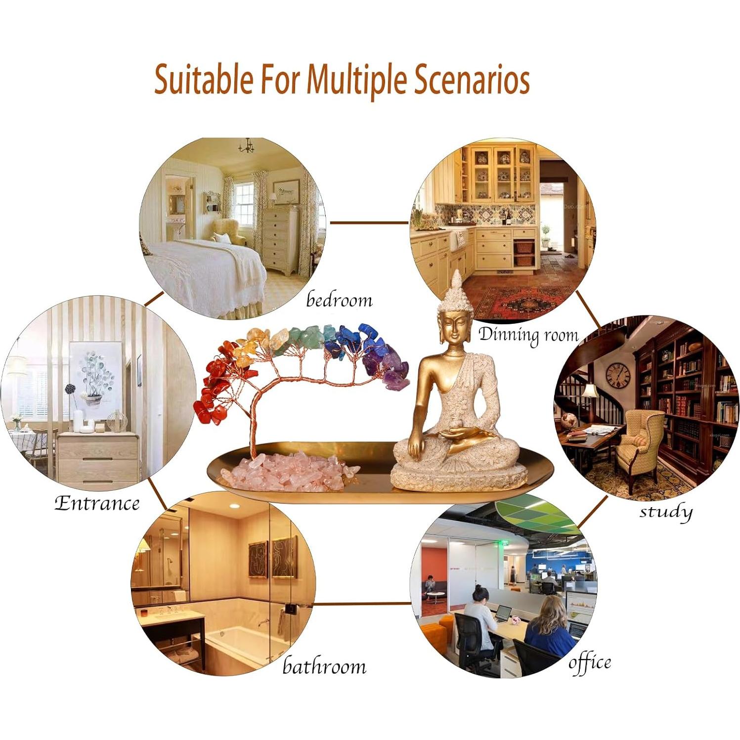 Estatua de Buda Carselage 10.9 cm con Árbol de Cristal Chakra