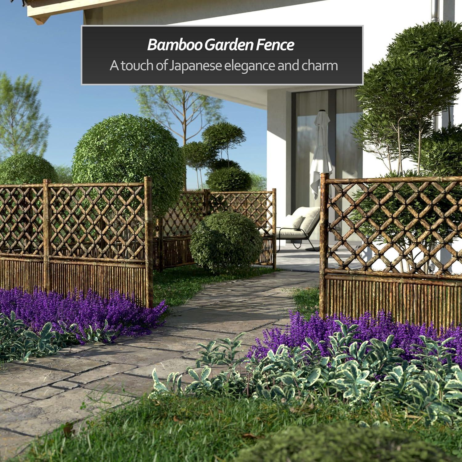 Panel de Cerca de Jardín Zen Linterna Roja - Bambú Natural 0.91m