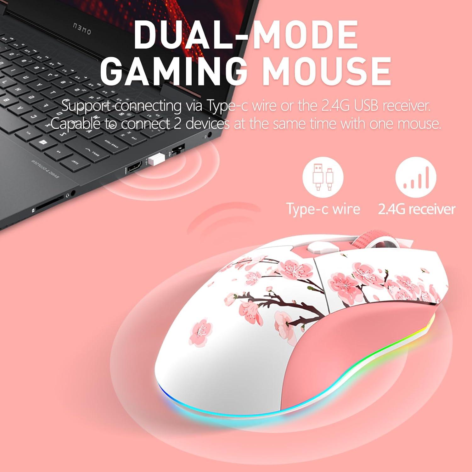 Ratón Gaming Inalámbrico DAREU Sakura Pink 12K DPI RGB