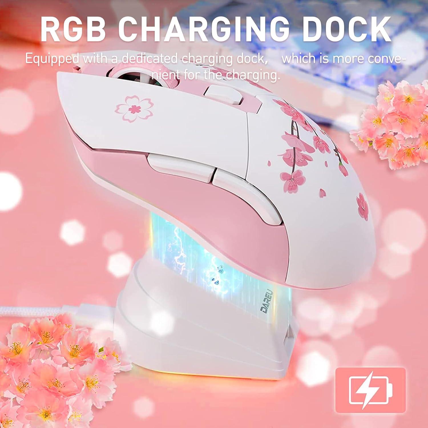 Ratón Gaming Inalámbrico DAREU Sakura Pink 12K DPI RGB