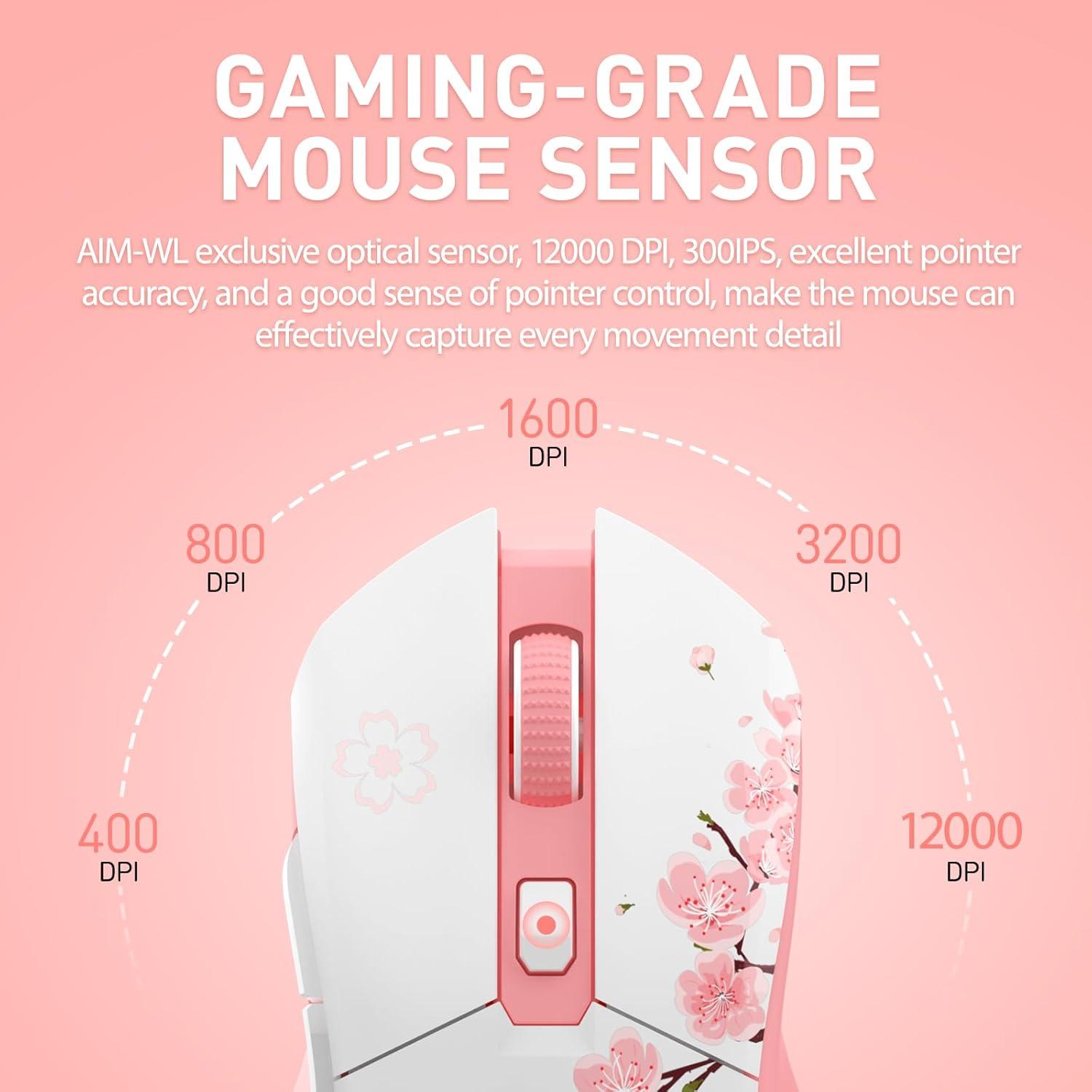 Ratón Gaming Inalámbrico DAREU Sakura Pink 12K DPI RGB