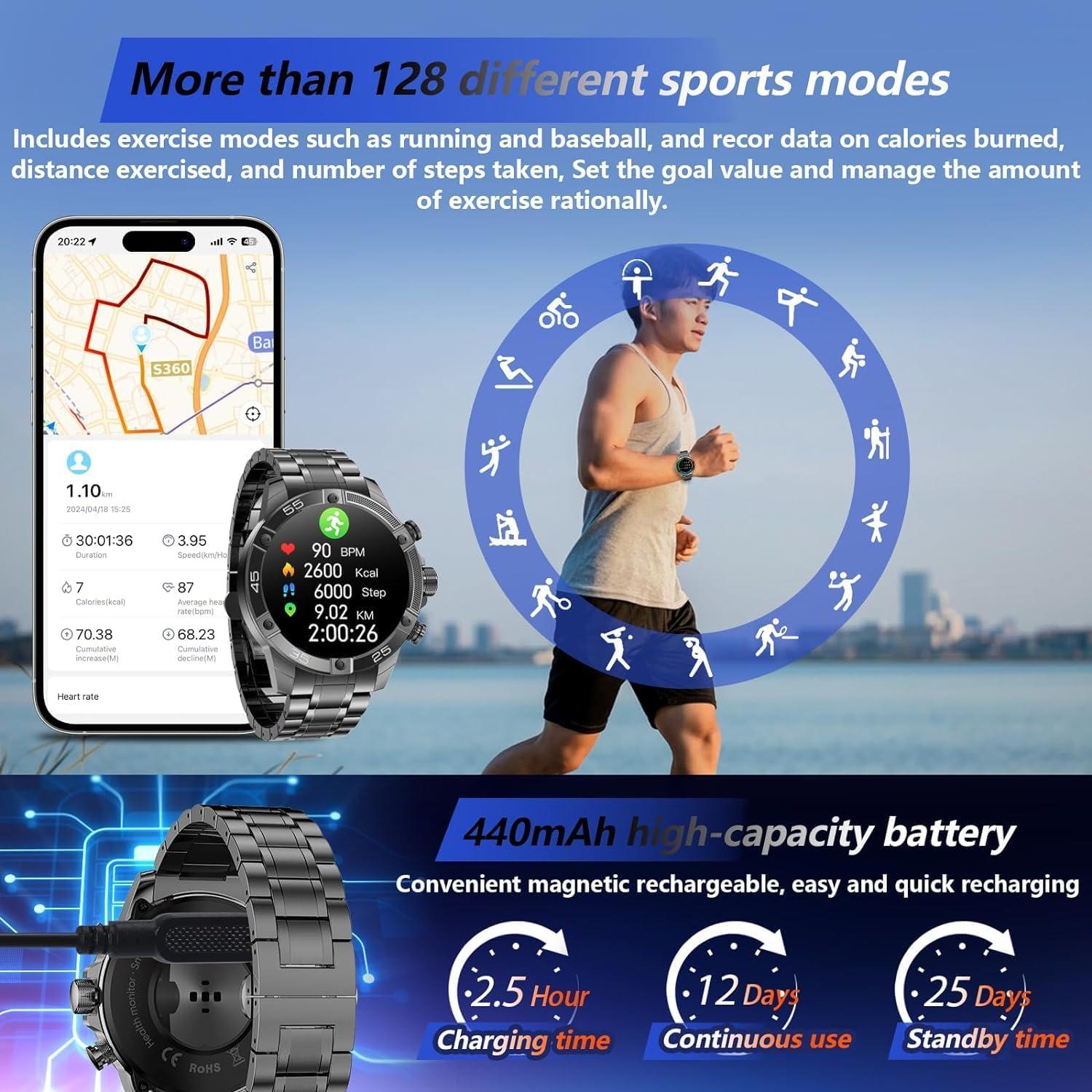 Reloj Inteligente OHUGNA 1.53" Negro IP67 100+ Modos