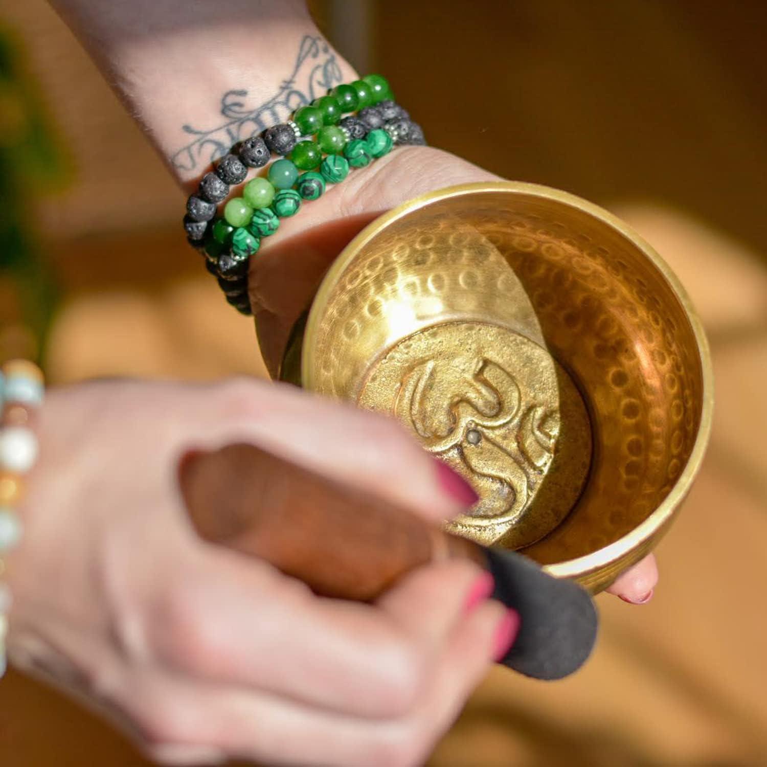 Ohm Store Tibetan Singing Bowl and Lokta Journal Set — Handcrafted Nepali Meditation Sound Bowl Self Care Gift for Stress Relief, Spiritual Chakra Healing, and Mindfulness