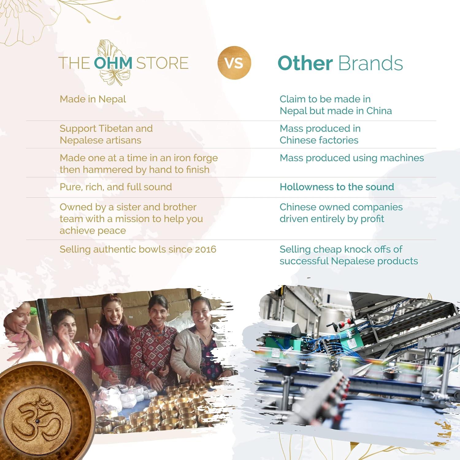 Ohm Store Tibetan Singing Bowl and Lokta Journal Set — Handcrafted Nepali Meditation Sound Bowl Self Care Gift for Stress Relief, Spiritual Chakra Healing, and Mindfulness