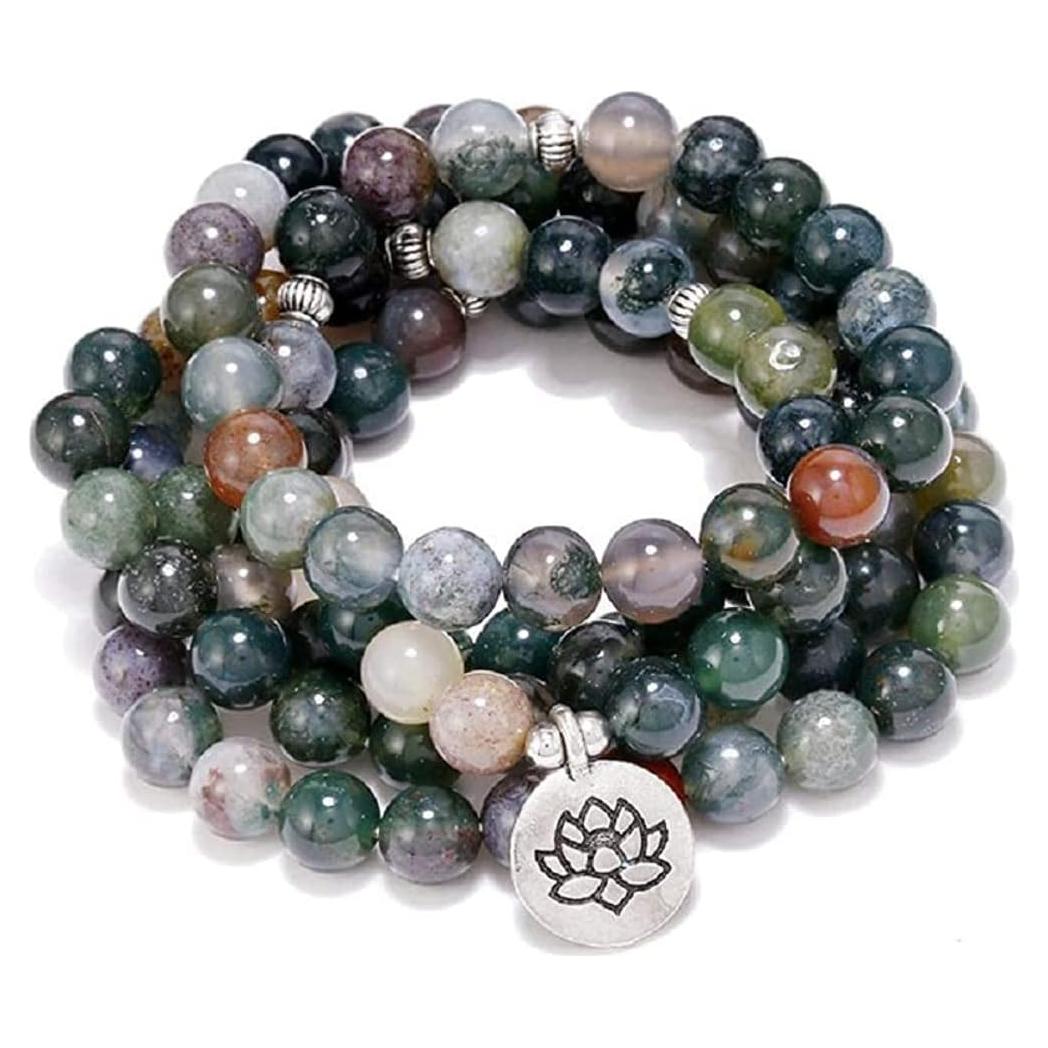 Pulsera Mala de Ágata India 108 Perlas SHANHU para Meditación