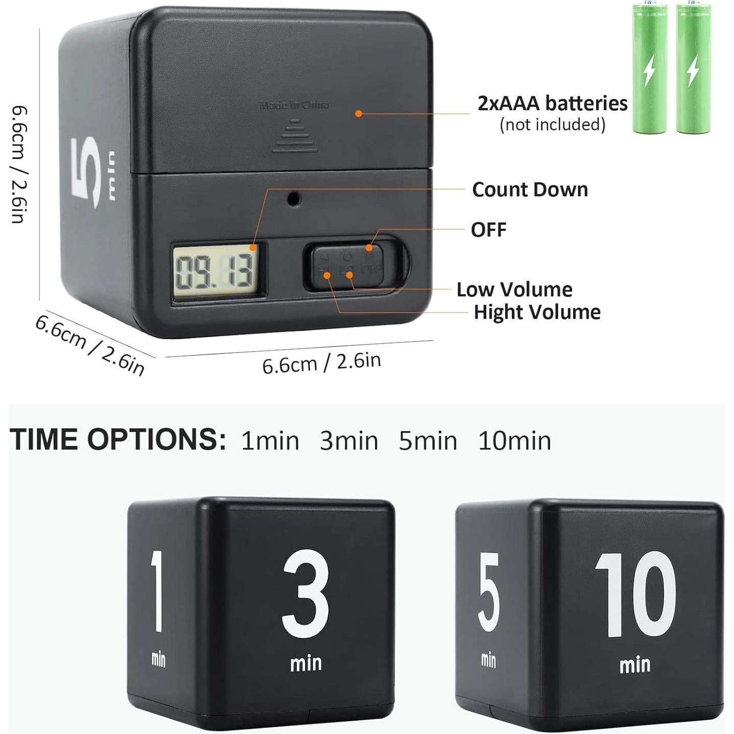 Temporizador Cubo Feilifan Negro 1-3-5-10 Minutos
