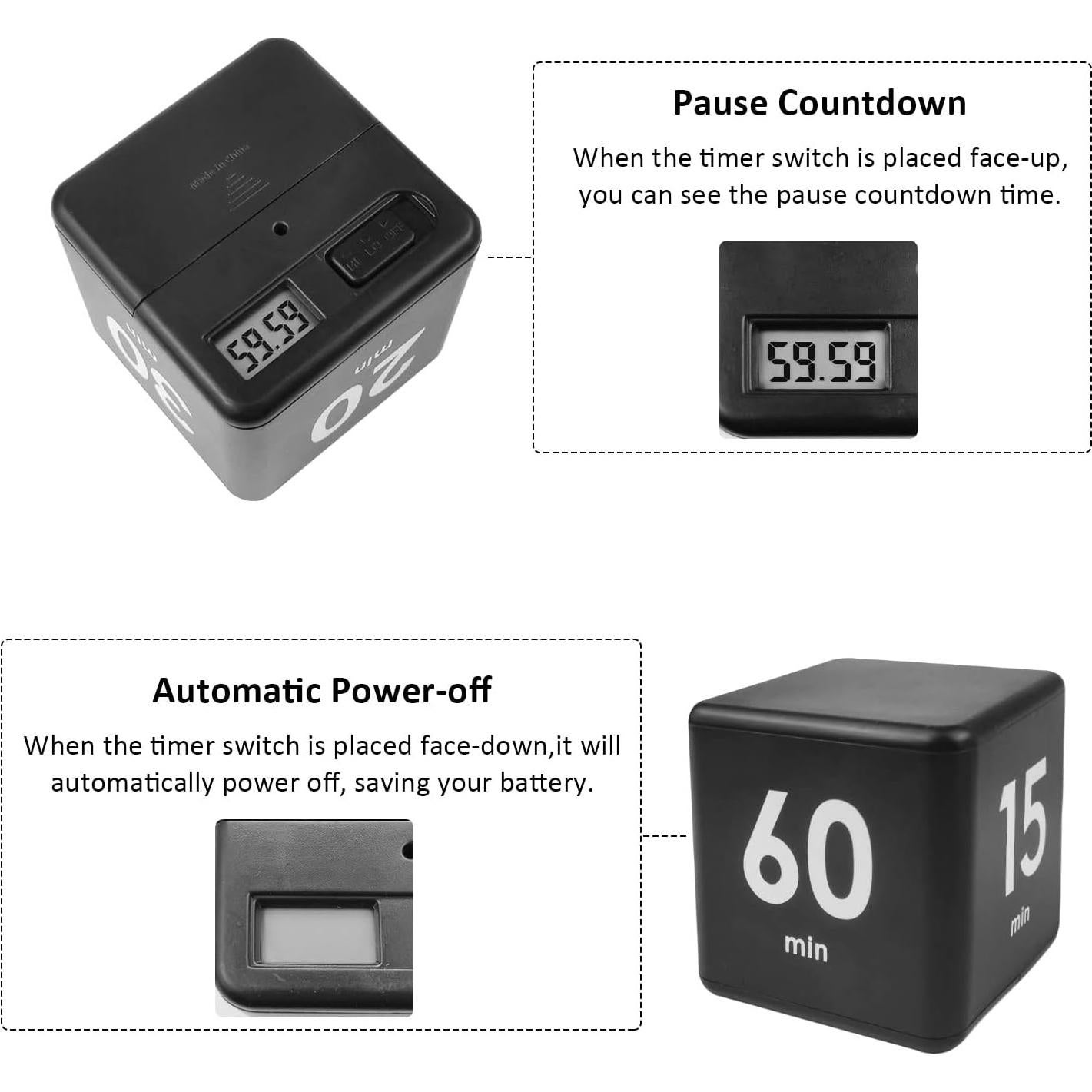 Temporizador Cubo Feilifan Negro 1-3-5-10 Minutos