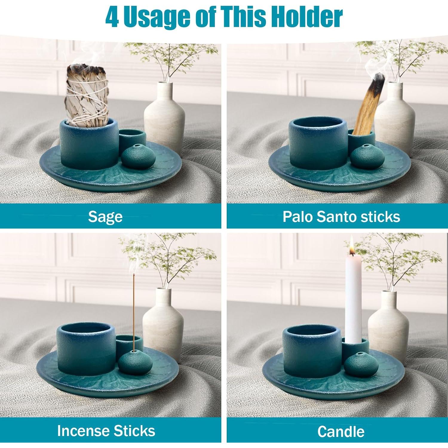 Soporte de Incienso y Vela SON4SUN - Cerámica Azul 4 en 1