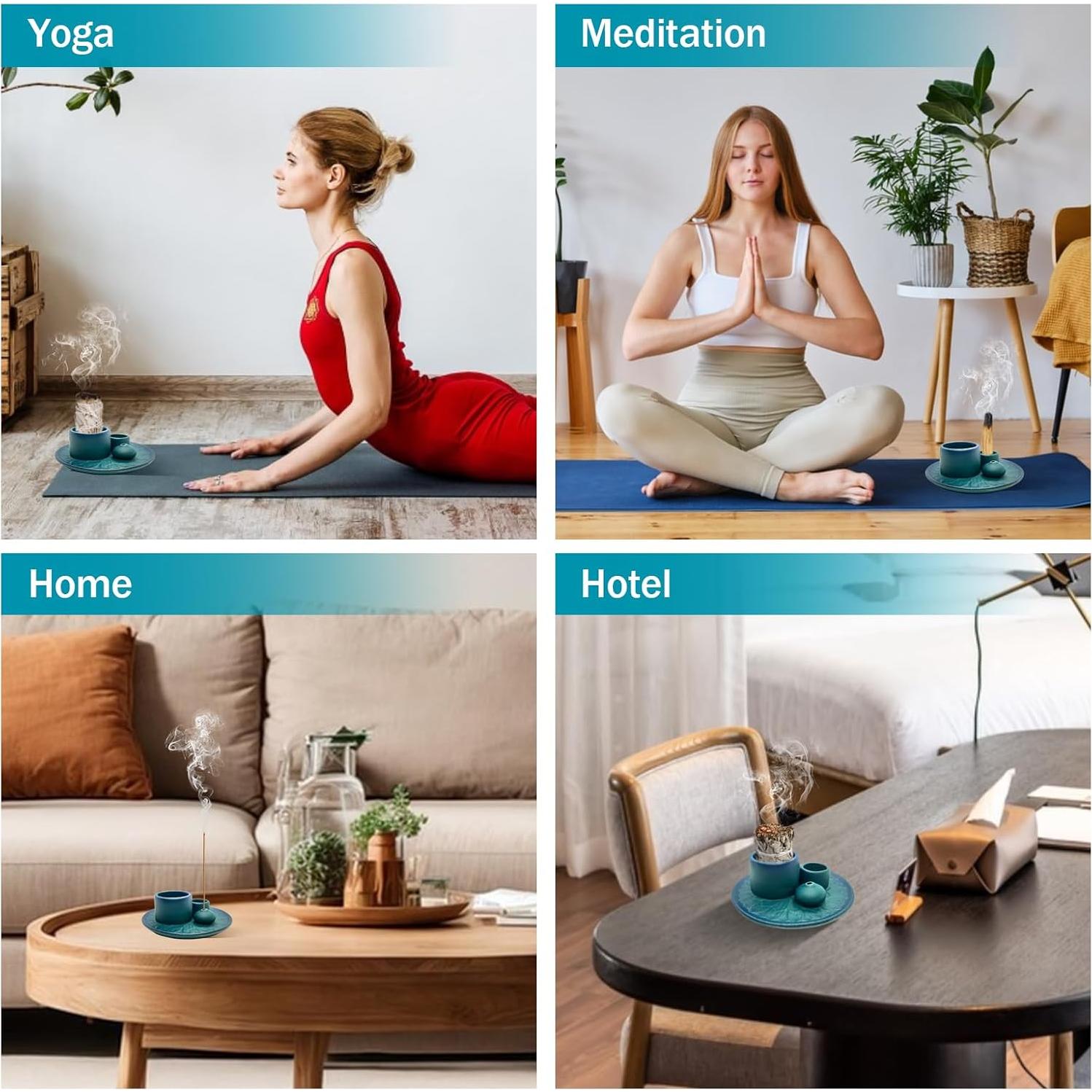 Soporte de Incienso y Vela SON4SUN - Cerámica Azul 4 en 1