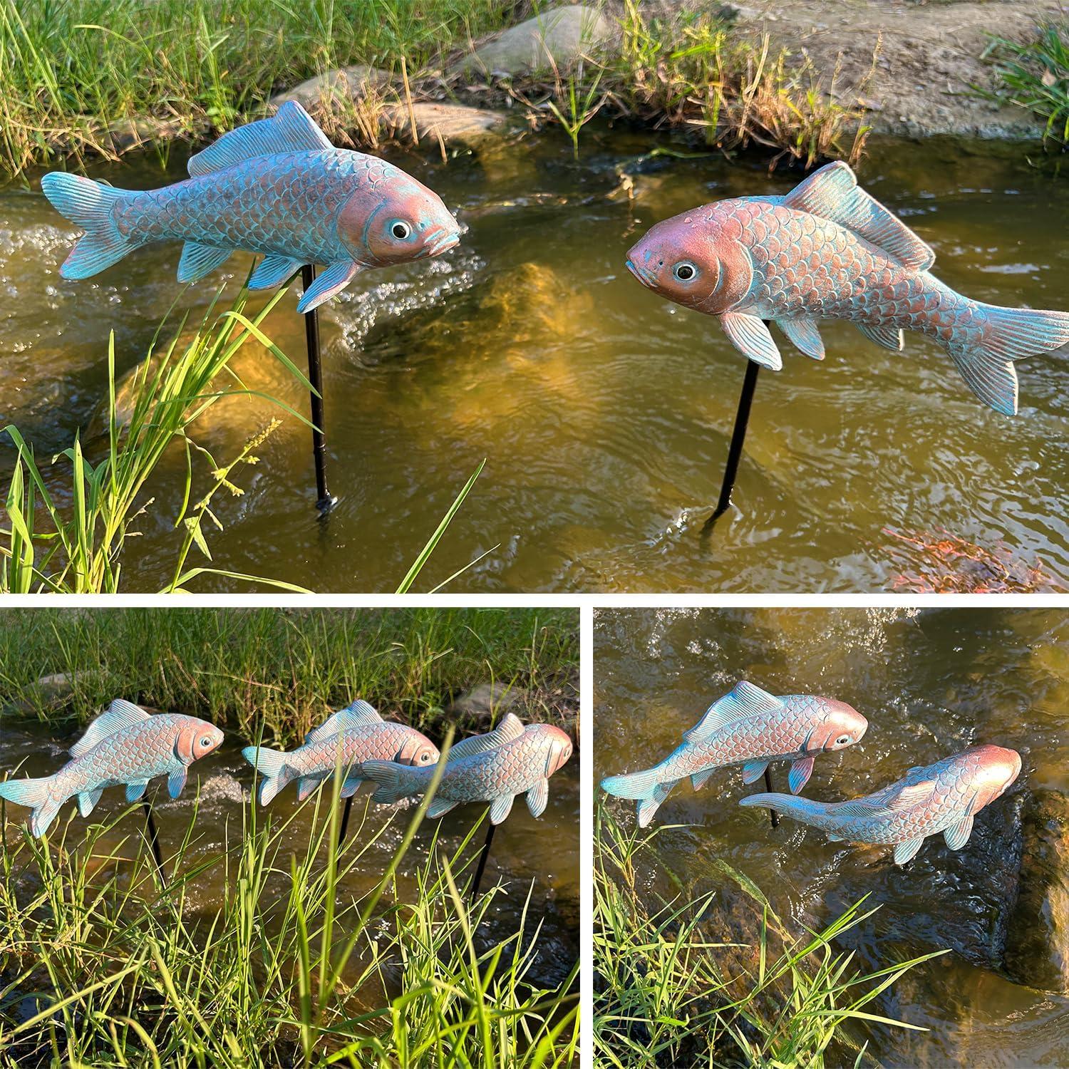 Estatuas de Jardín Koi 4PCS Lovely Ran Bronce 26x12x10cm