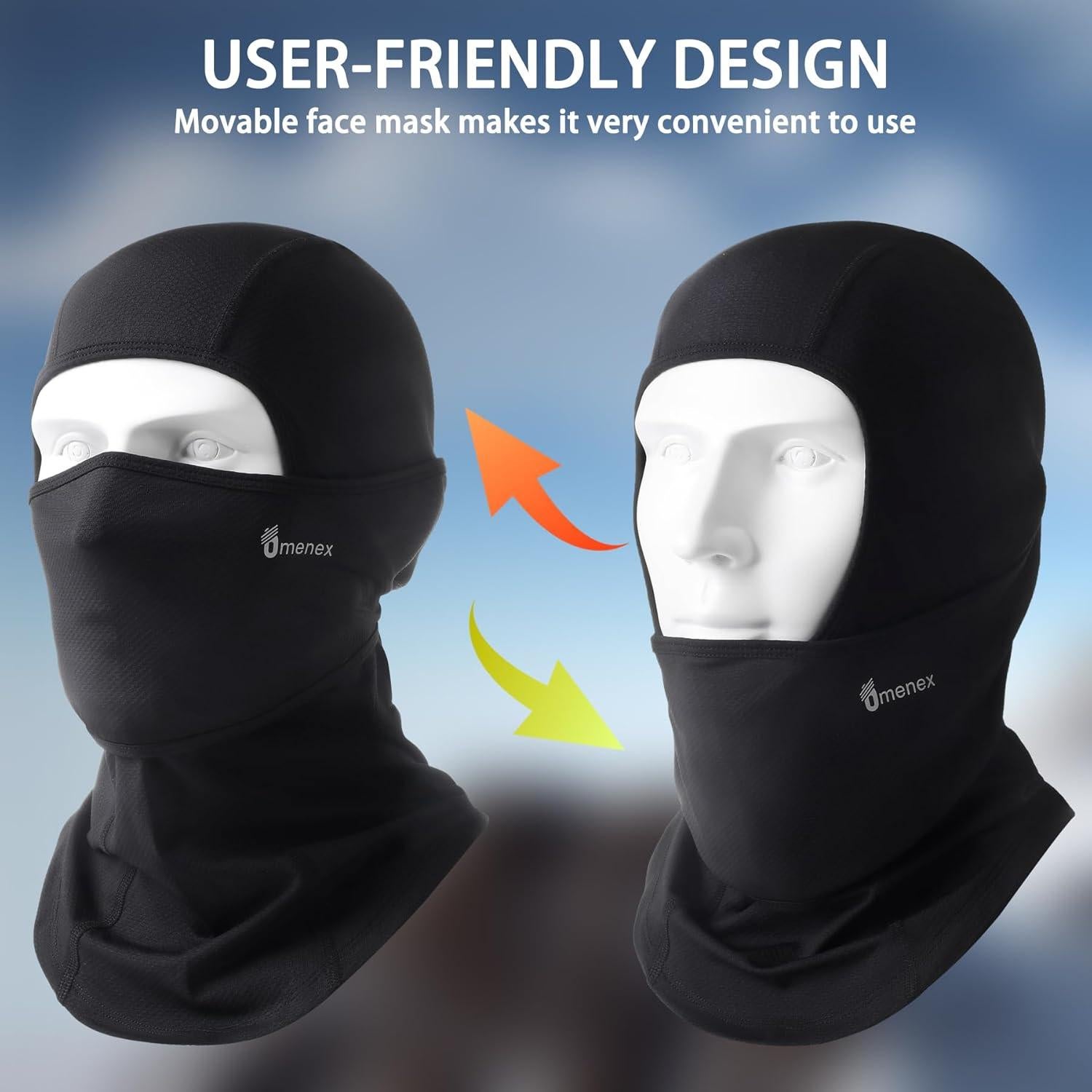 Balaclava Omenex Negra Transpirable UPF50 para Esquiar y Ciclismo