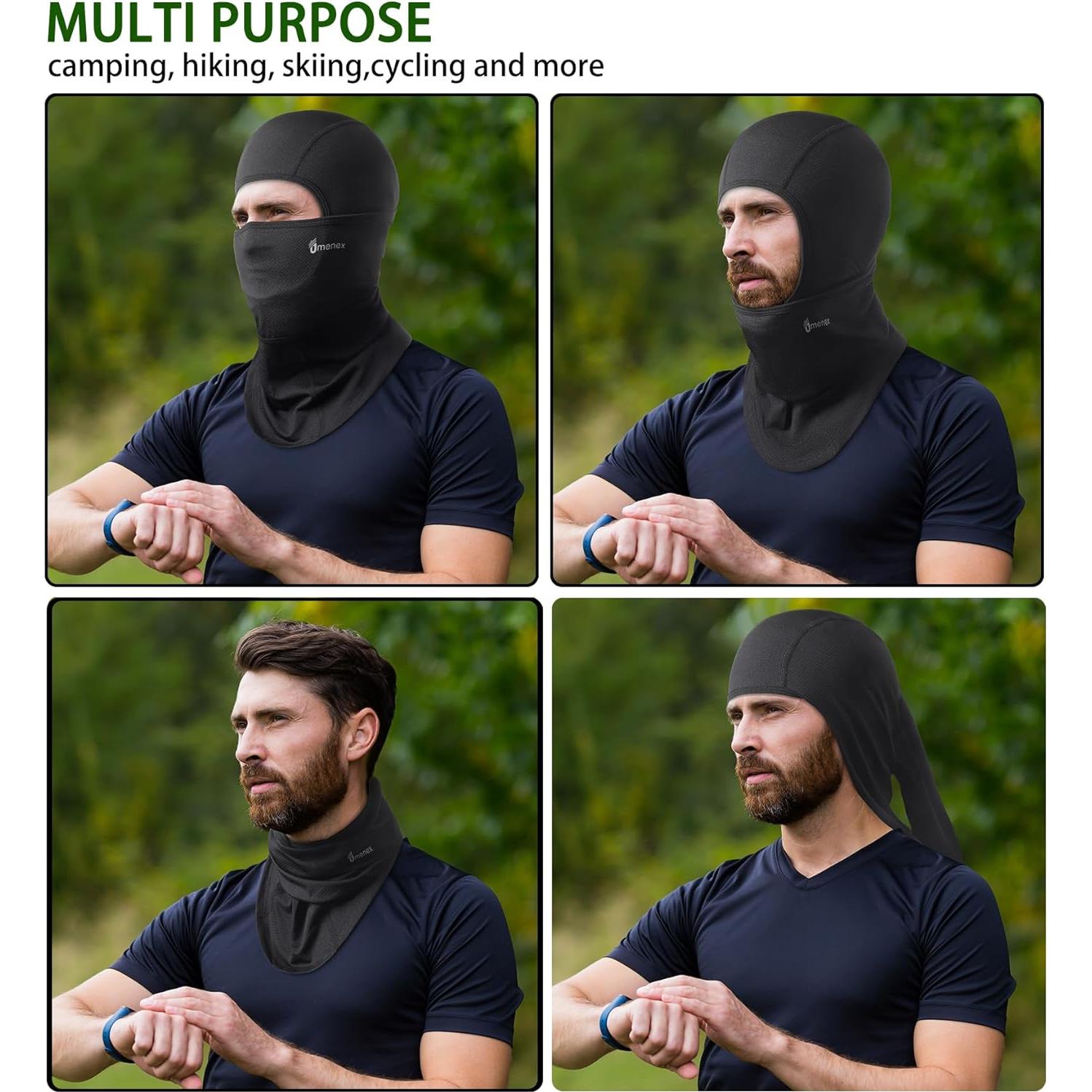 Balaclava Omenex Negra Transpirable UPF50 para Esquiar y Ciclismo