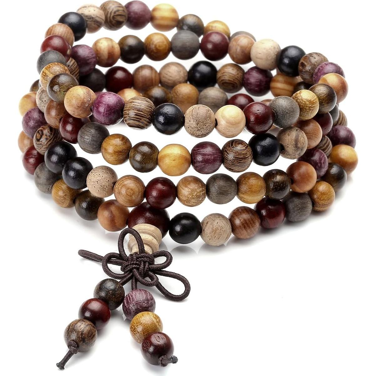 Pulsera Mala Budista Top Plaza 108 Cuentas Madera Natural