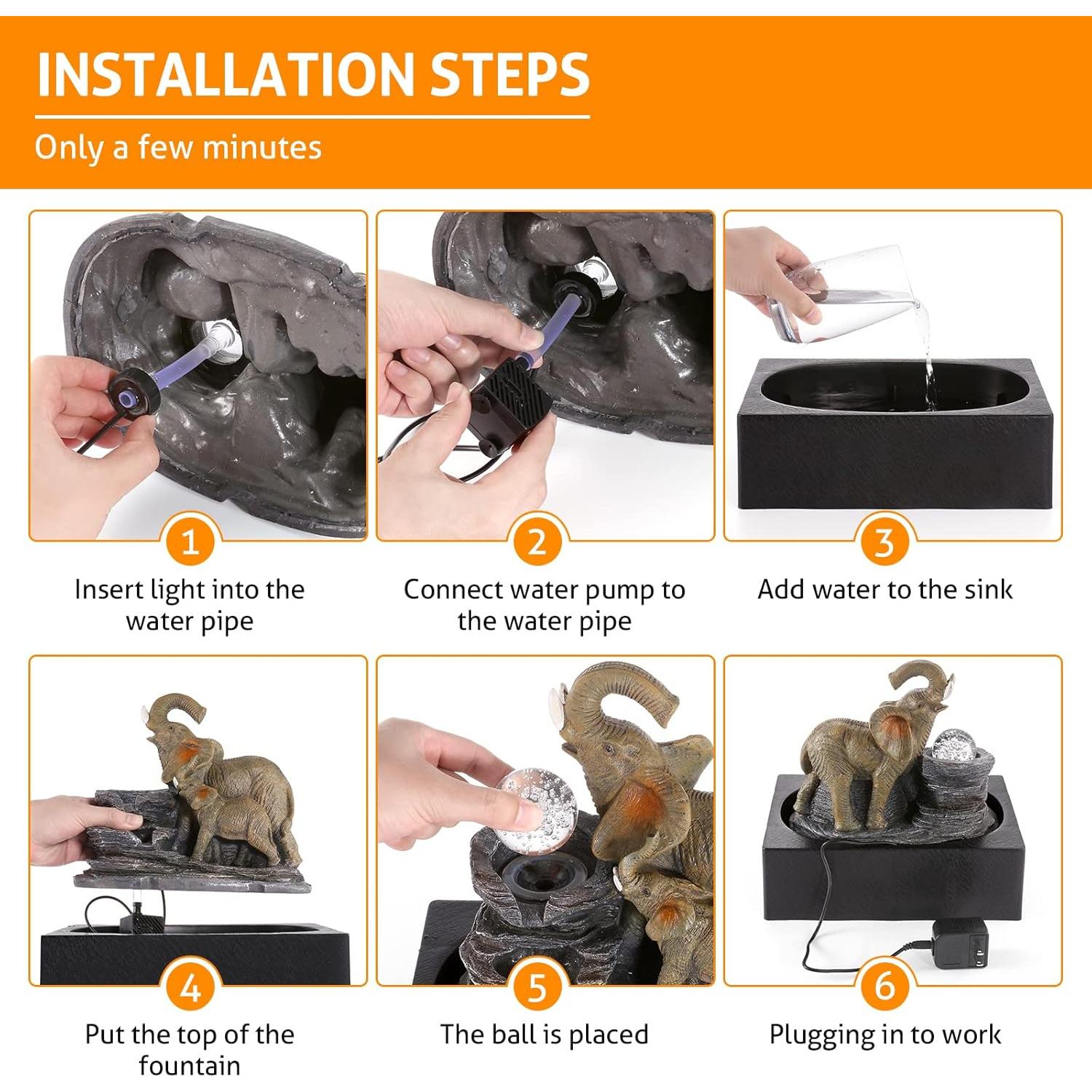 Fuente de Agua Interior WICHEMI Elefante LED 29x22cm