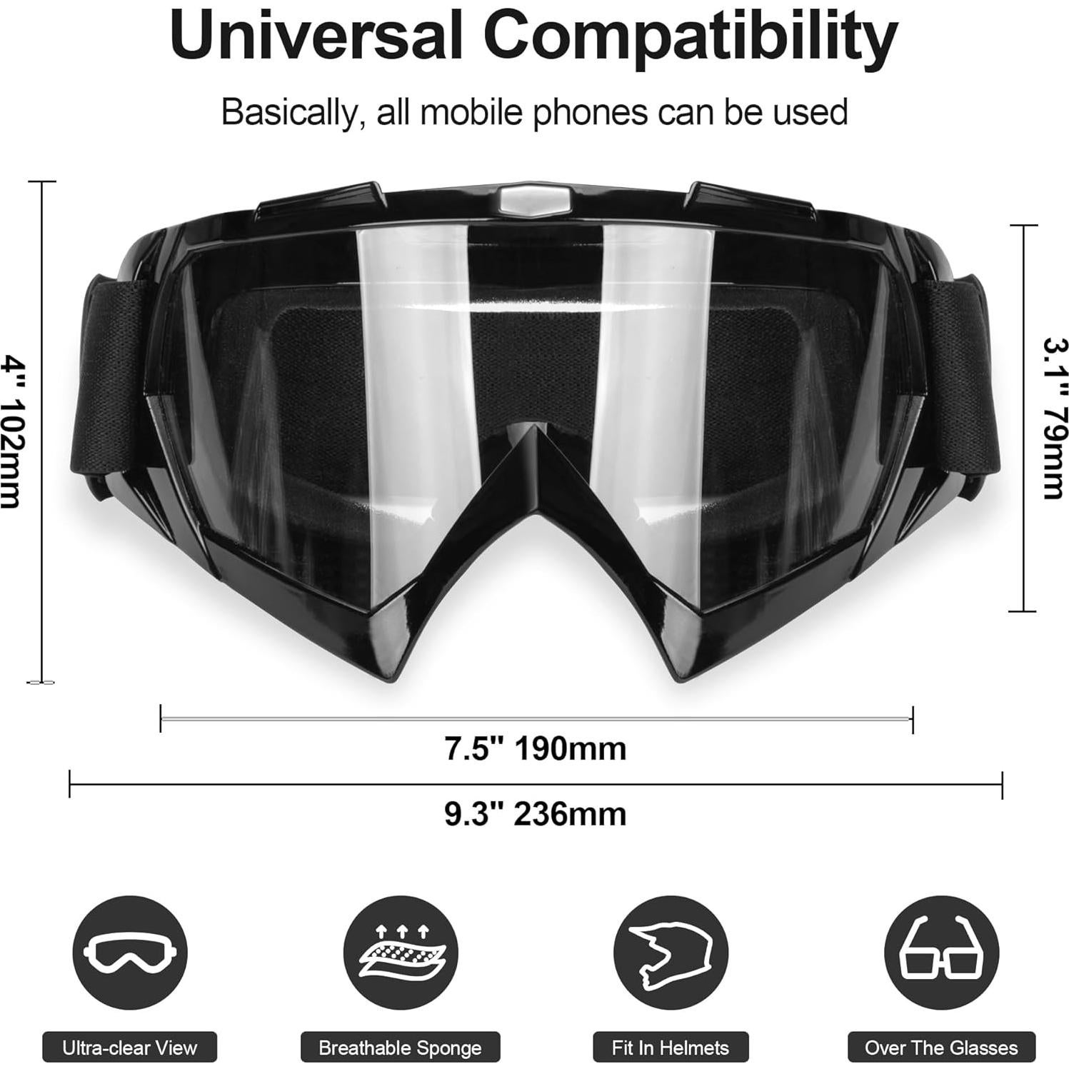 Gafas de Motocross UV 400 Antirayaduras Antivaho Negro