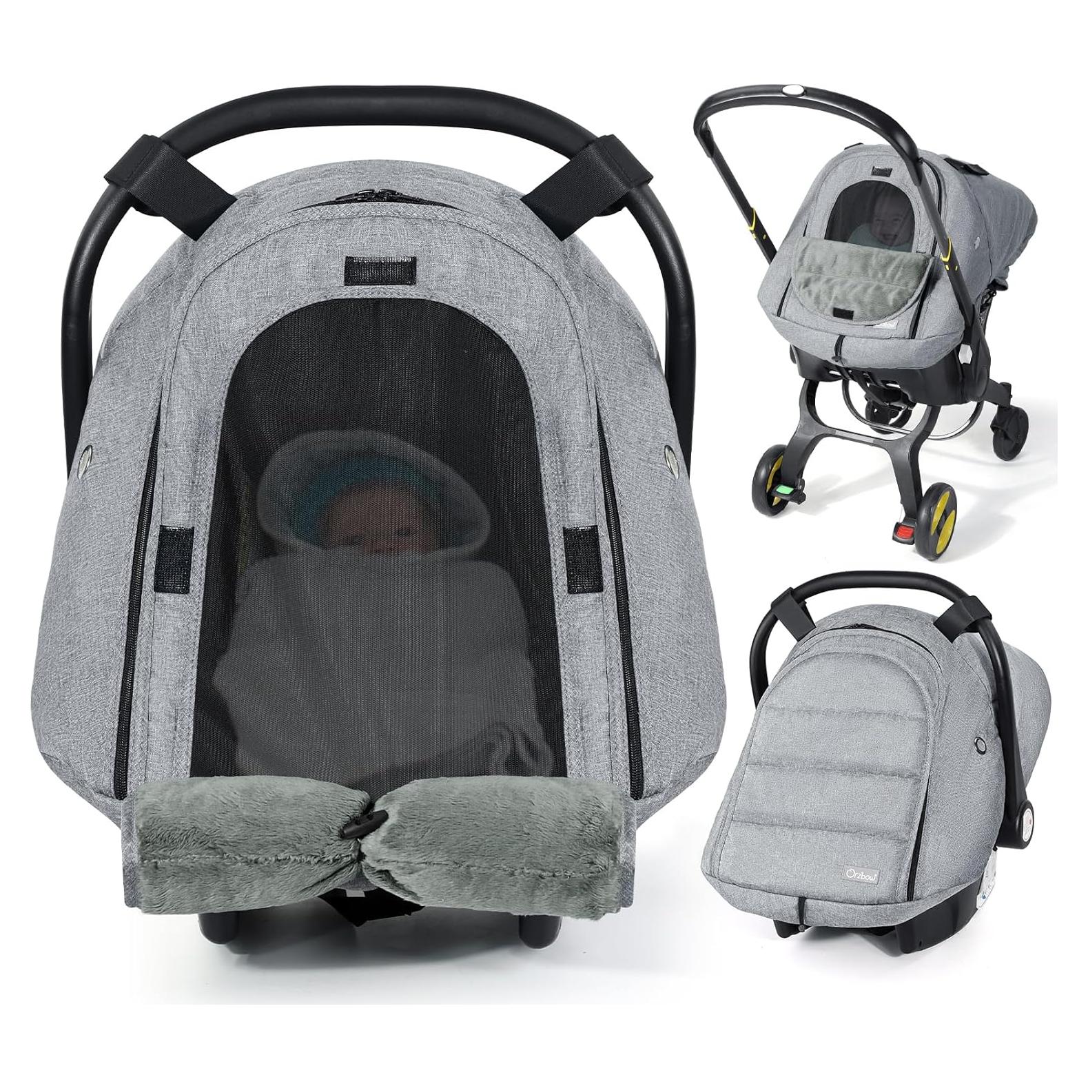 Cubierta de Asiento de Auto Invierno Orzbow para Bebé Gris Claro
