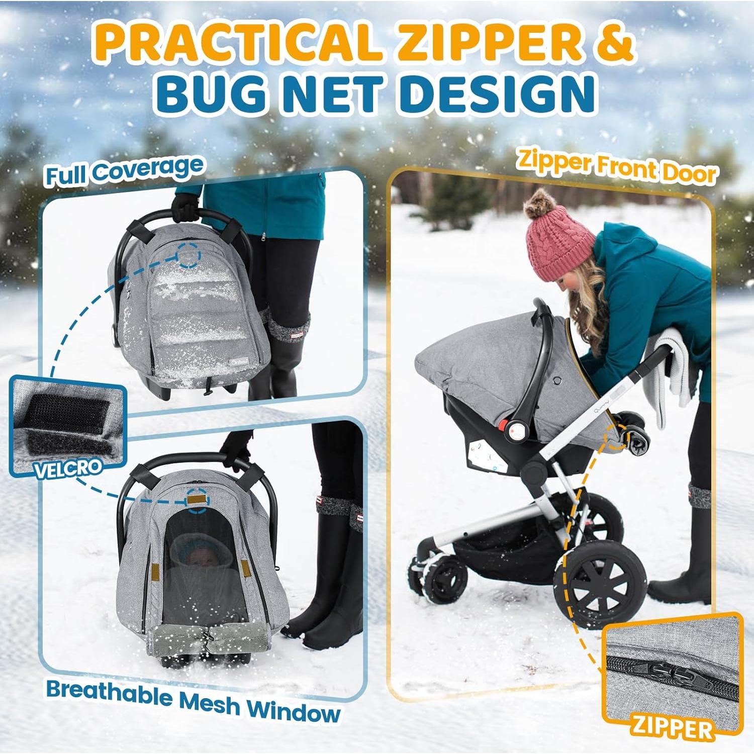 Cubierta de Asiento de Auto Invierno Orzbow para Bebé Gris Claro