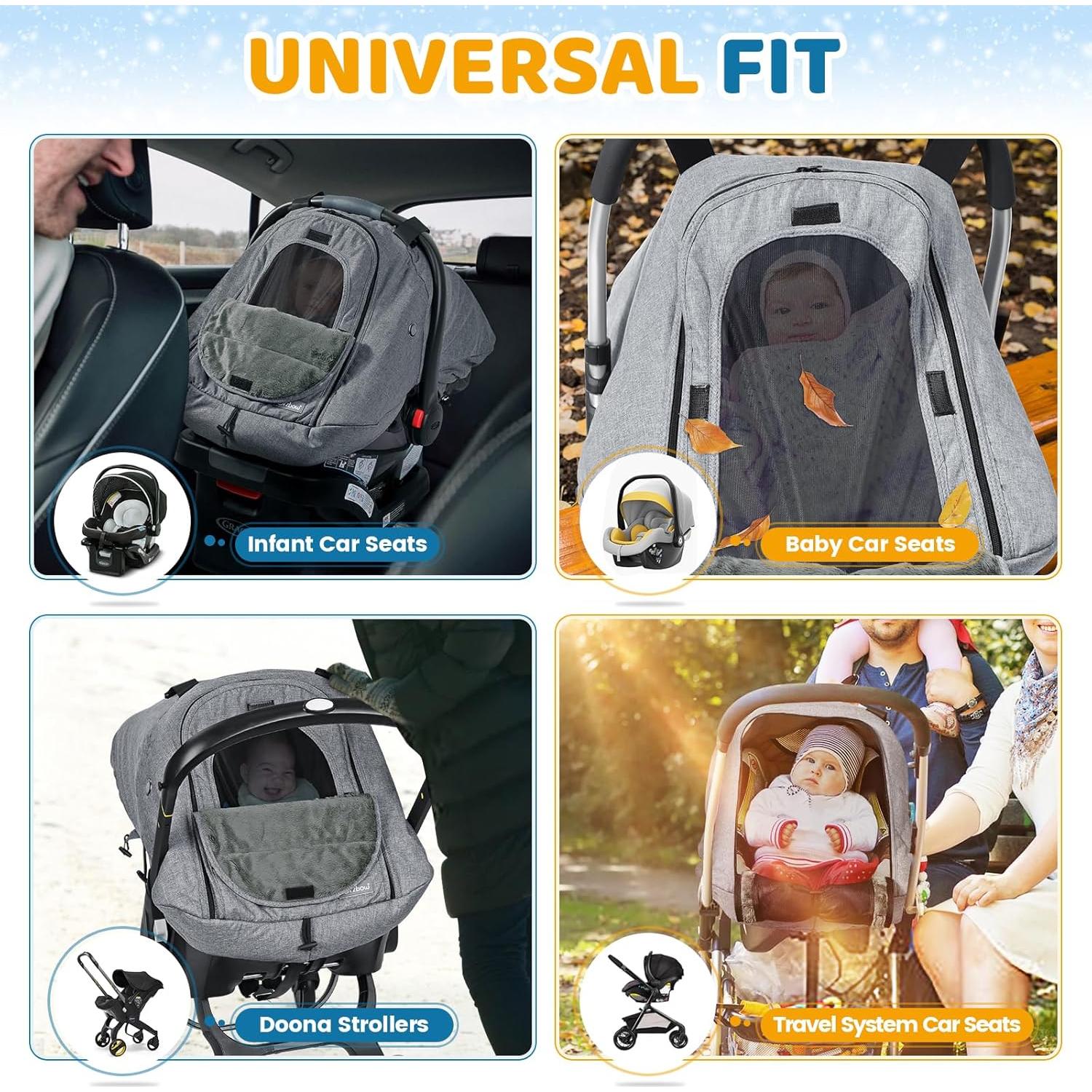 Cubierta de Asiento de Auto Invierno Orzbow para Bebé Gris Claro