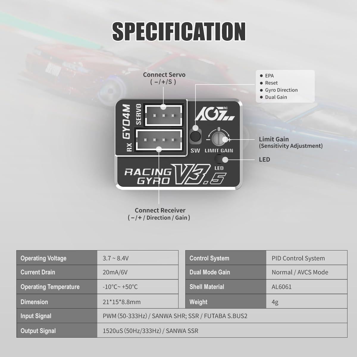 Giroscopio RC AGFRC GY04M V3.5 Mini Drift 4g Alta Precisión