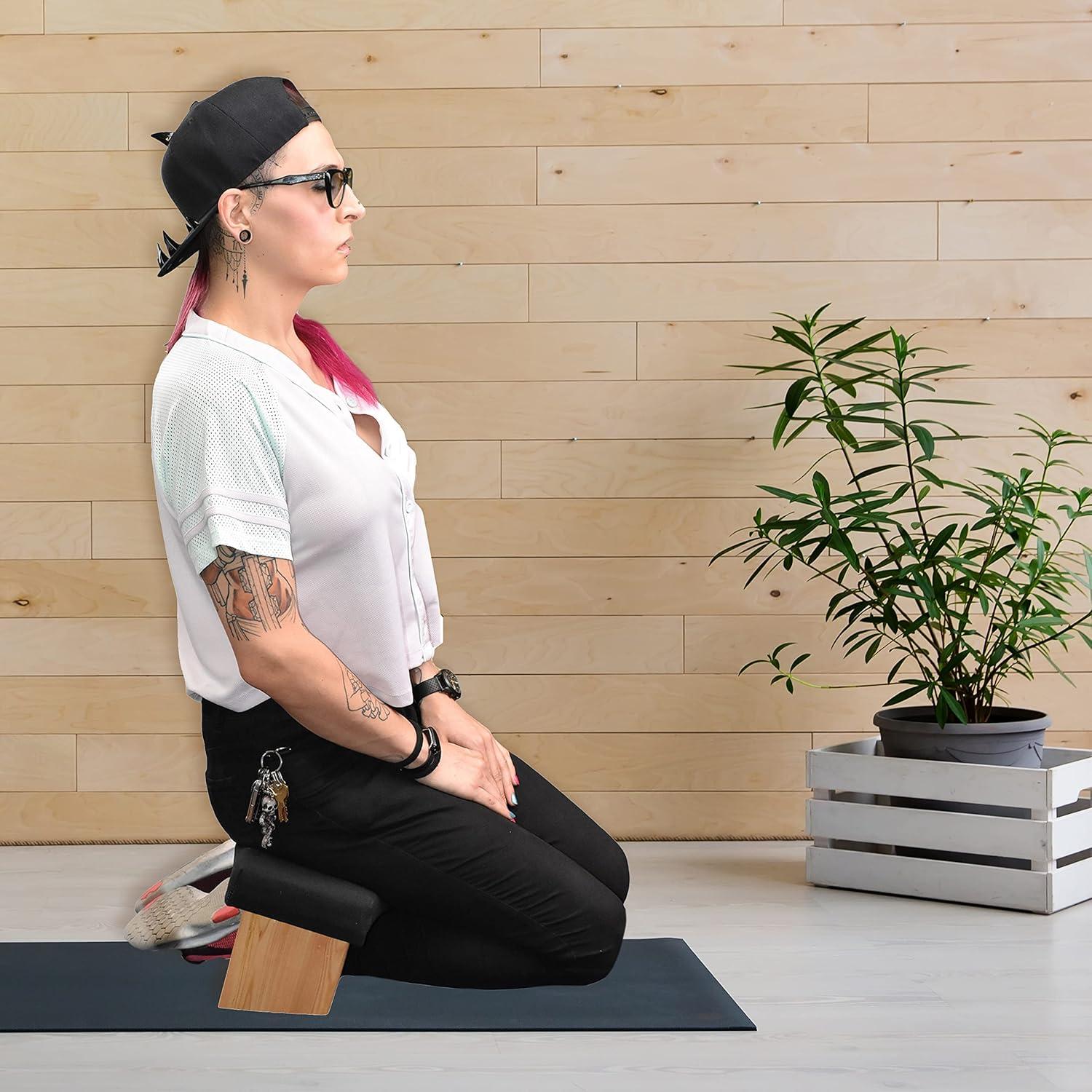 Banco de Meditación Plegable Mudra Crafts con Cojín Negro