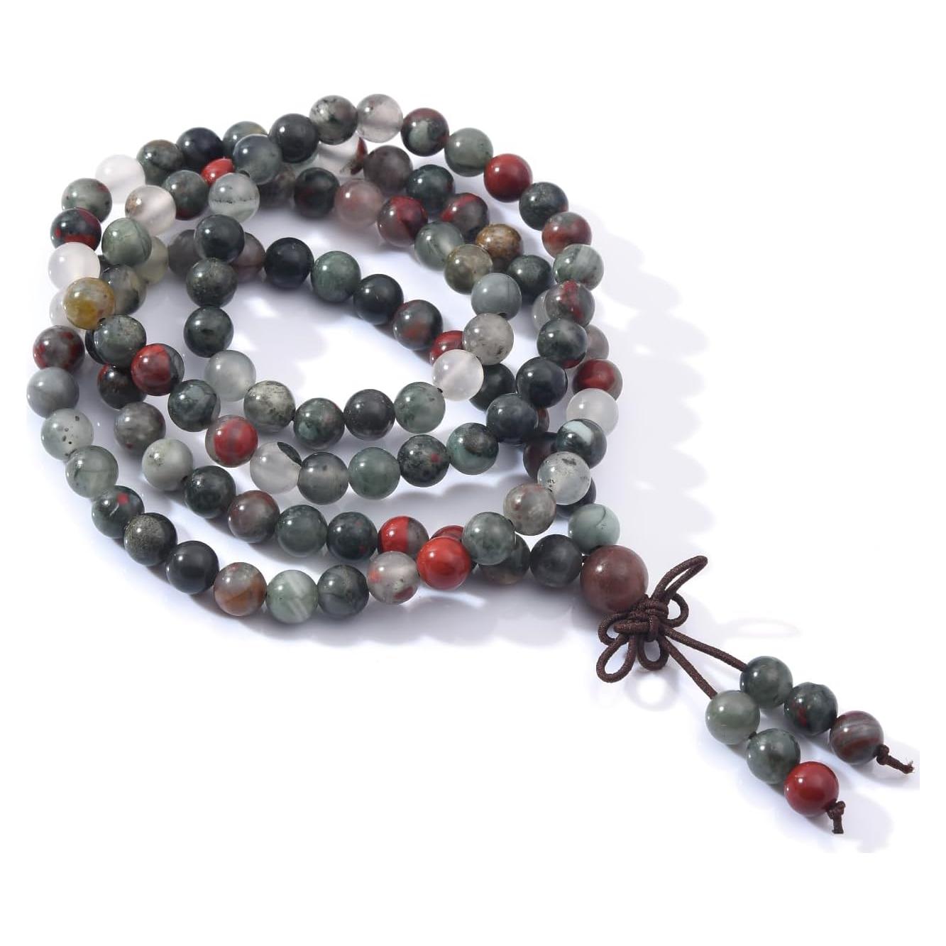 Pulsera de Oración Mala 108 Cuentas 6mm THEDAYEE Piedra de Sangre Africana