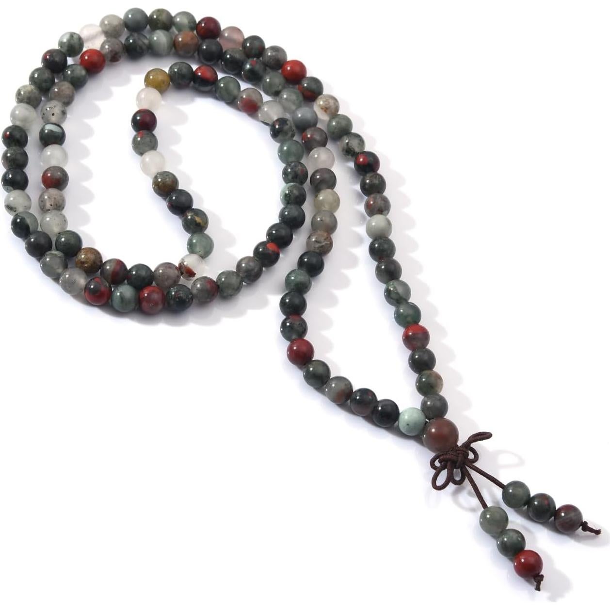 Pulsera de Oración Mala 108 Cuentas 6mm THEDAYEE Piedra de Sangre Africana