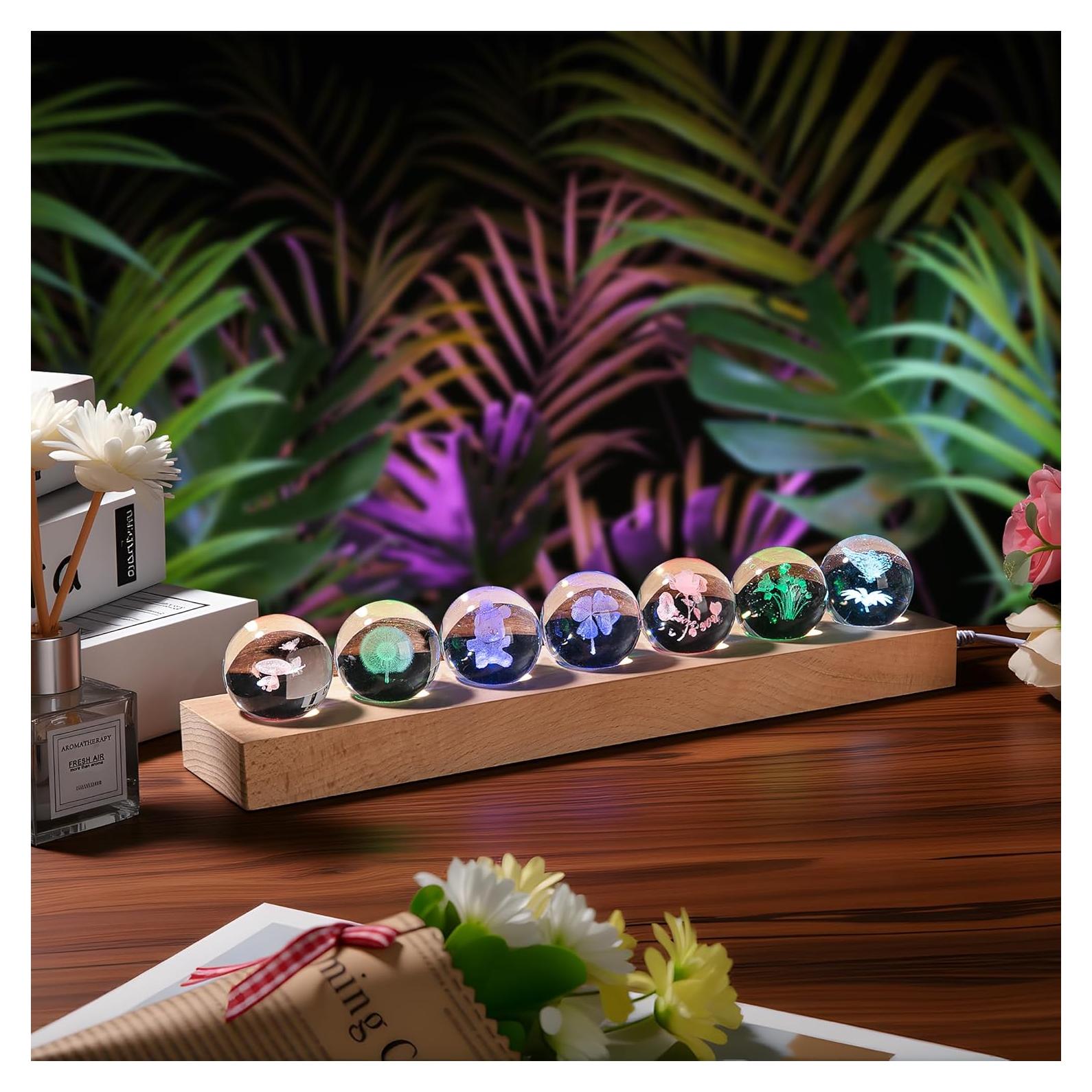 Lámpara de Noche LED Dokscdlo Floral 3D con Base de Madera