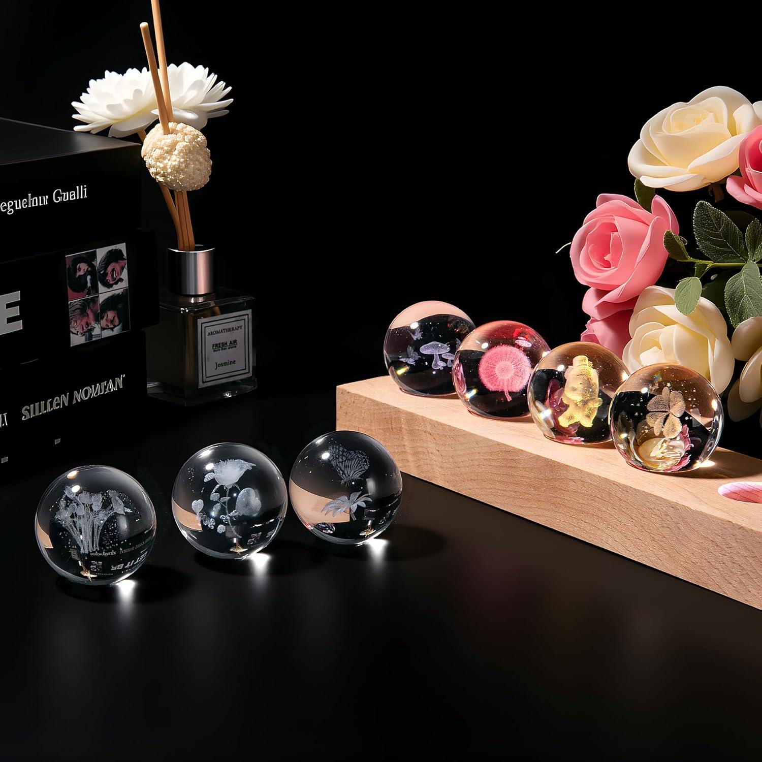 Lámpara de Noche LED Dokscdlo Floral 3D con Base de Madera