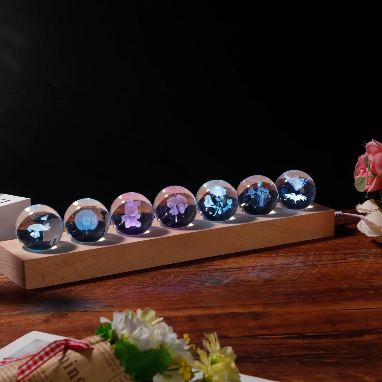 Lámpara de Noche LED Dokscdlo Floral 3D con Base de Madera