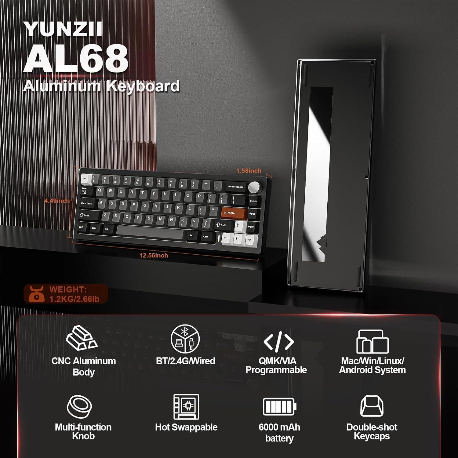 Teclado Mecánico YUNZII AL68 Inalámbrico RGB 60%