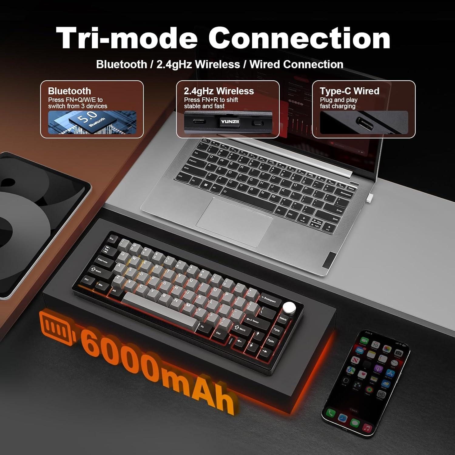 Teclado Mecánico YUNZII AL68 Inalámbrico RGB 60%