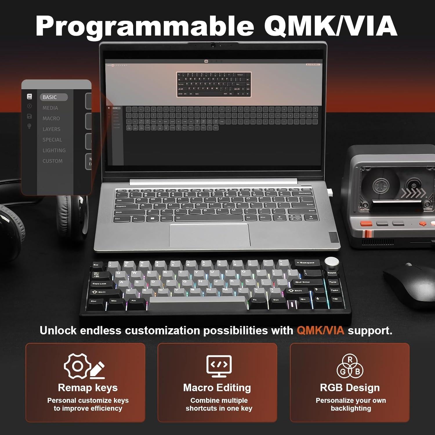 Teclado Mecánico YUNZII AL68 Inalámbrico RGB 60%