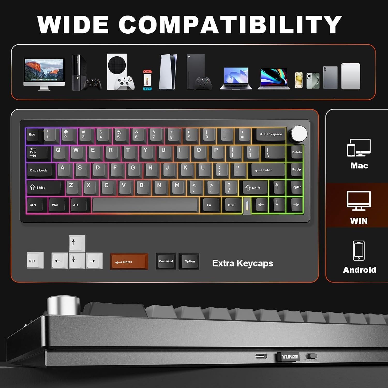 Teclado Mecánico YUNZII AL68 Inalámbrico RGB 60%