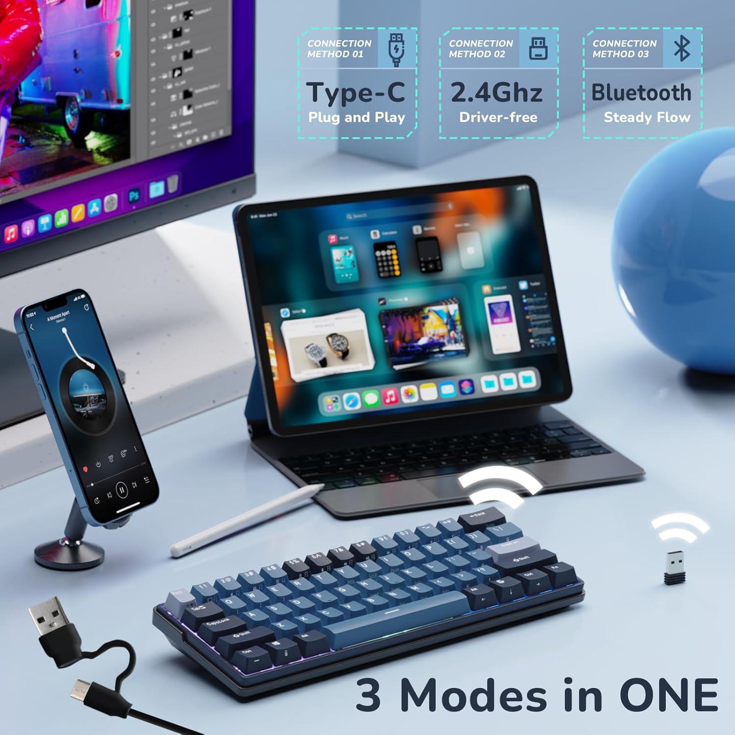 Teclado Mecánico RK ROYAL KLUDGE RK61 Plus Inalámbrico RGB