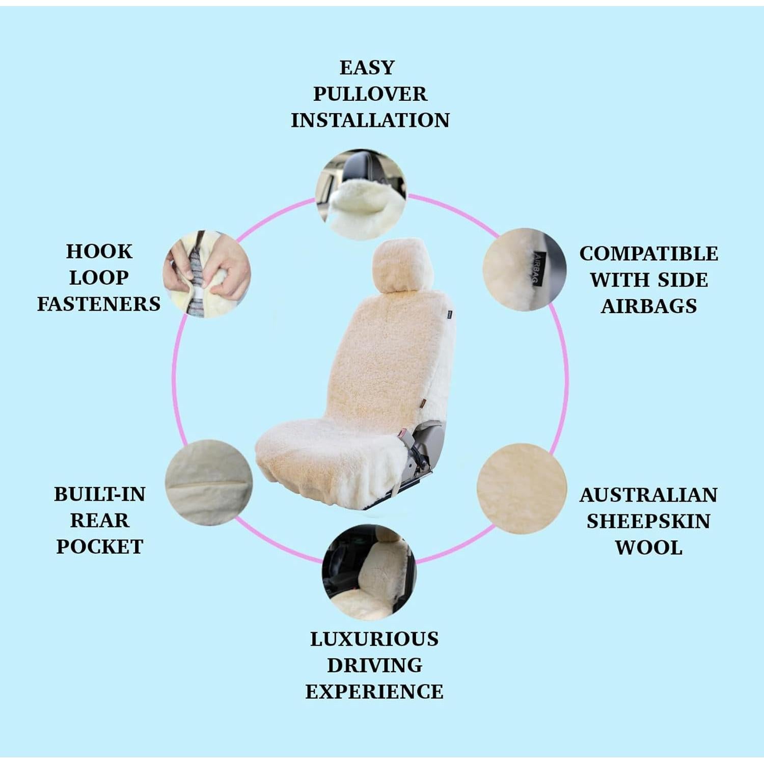 Funda de Asiento de Coche SHEEPSKIN ELITE Piel de Oveja Beige