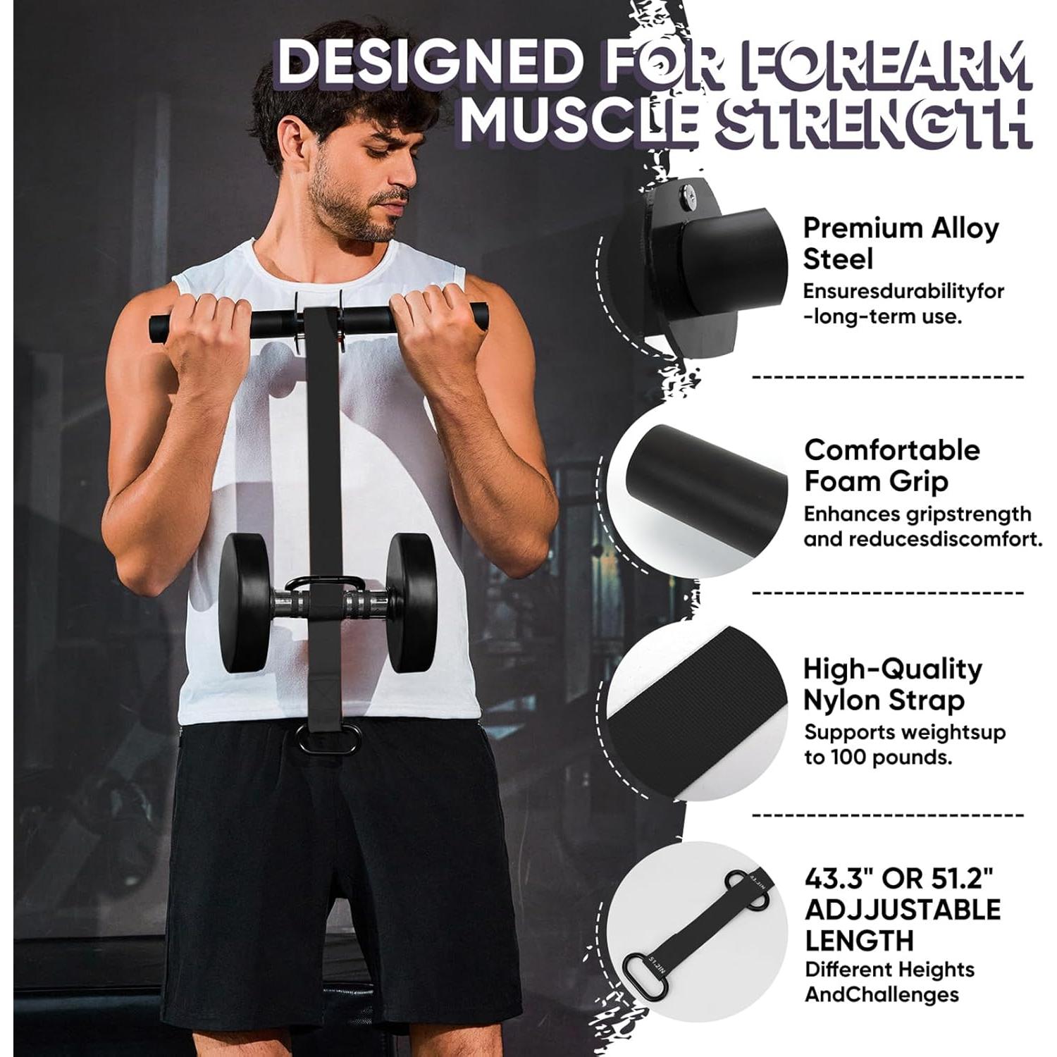 Fortalecedor de Antebrazo RIQIGA con Rodillo de Muñeca 130 cm