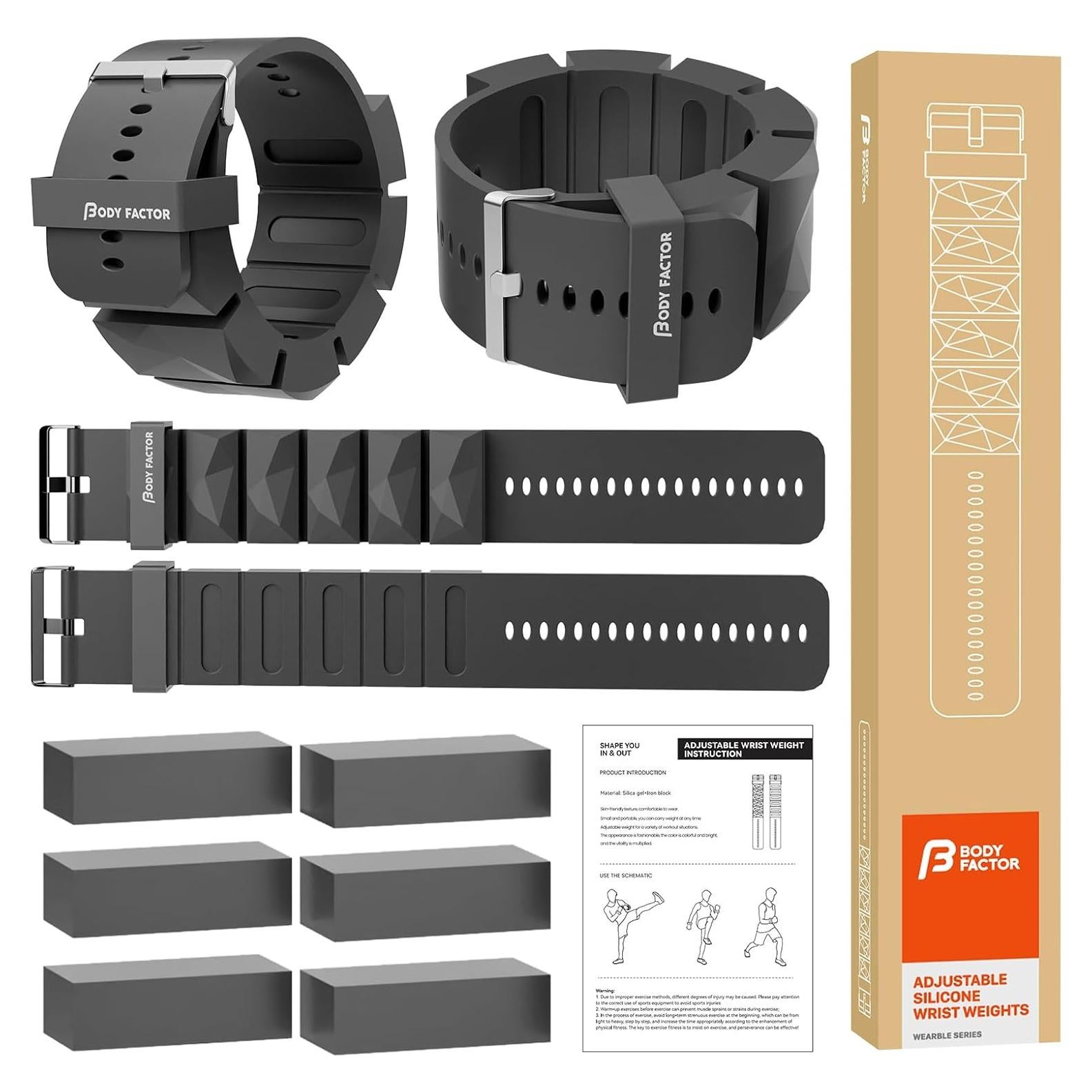 Pesas de Muñeca Ajustables Body Factor 0.45 kg - Silicona Impermeable