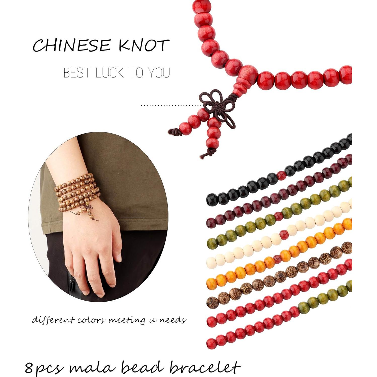 Pulseras de Cuentas Mala 8Pcs LOYALLOOK 8mm Madera Budista