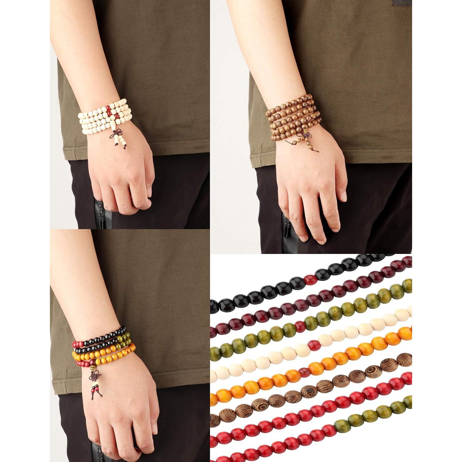 Pulseras de Cuentas Mala 8Pcs LOYALLOOK 8mm Madera Budista