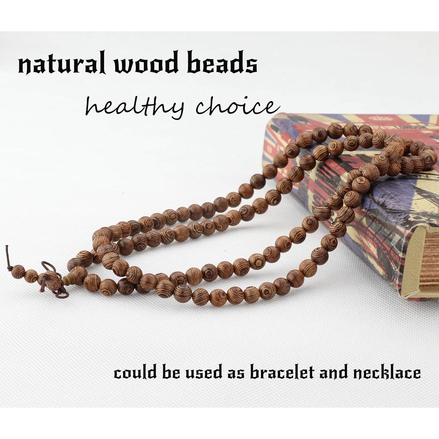 Pulseras de Cuentas Mala 8Pcs LOYALLOOK 8mm Madera Budista