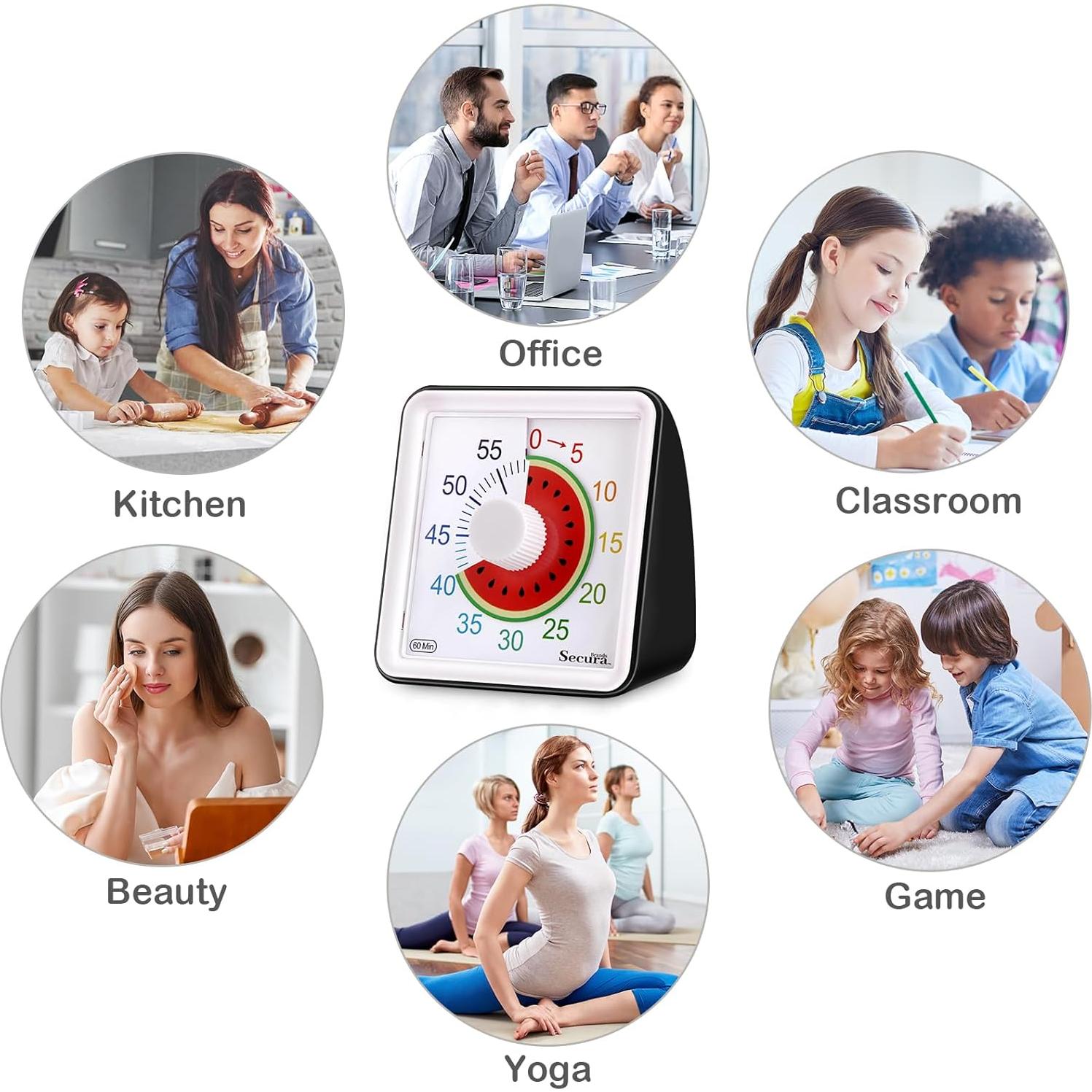 Temporizador Visual Secura de 60 Minutos para Aula y Cocina