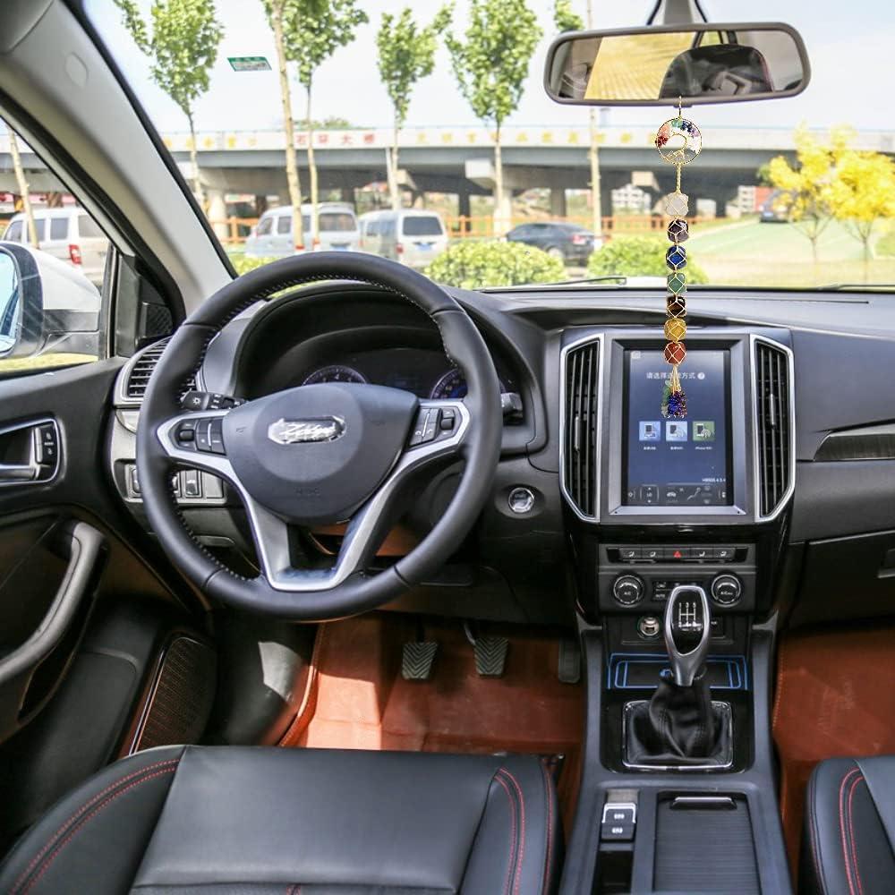 Handmade Crystal Window Car Hanging Ornaments 7 Chakra Home Decoration Feng Shui Ornament Yoga Meditation Car Decoration Tumbled Palm Stones (Tree of Life)